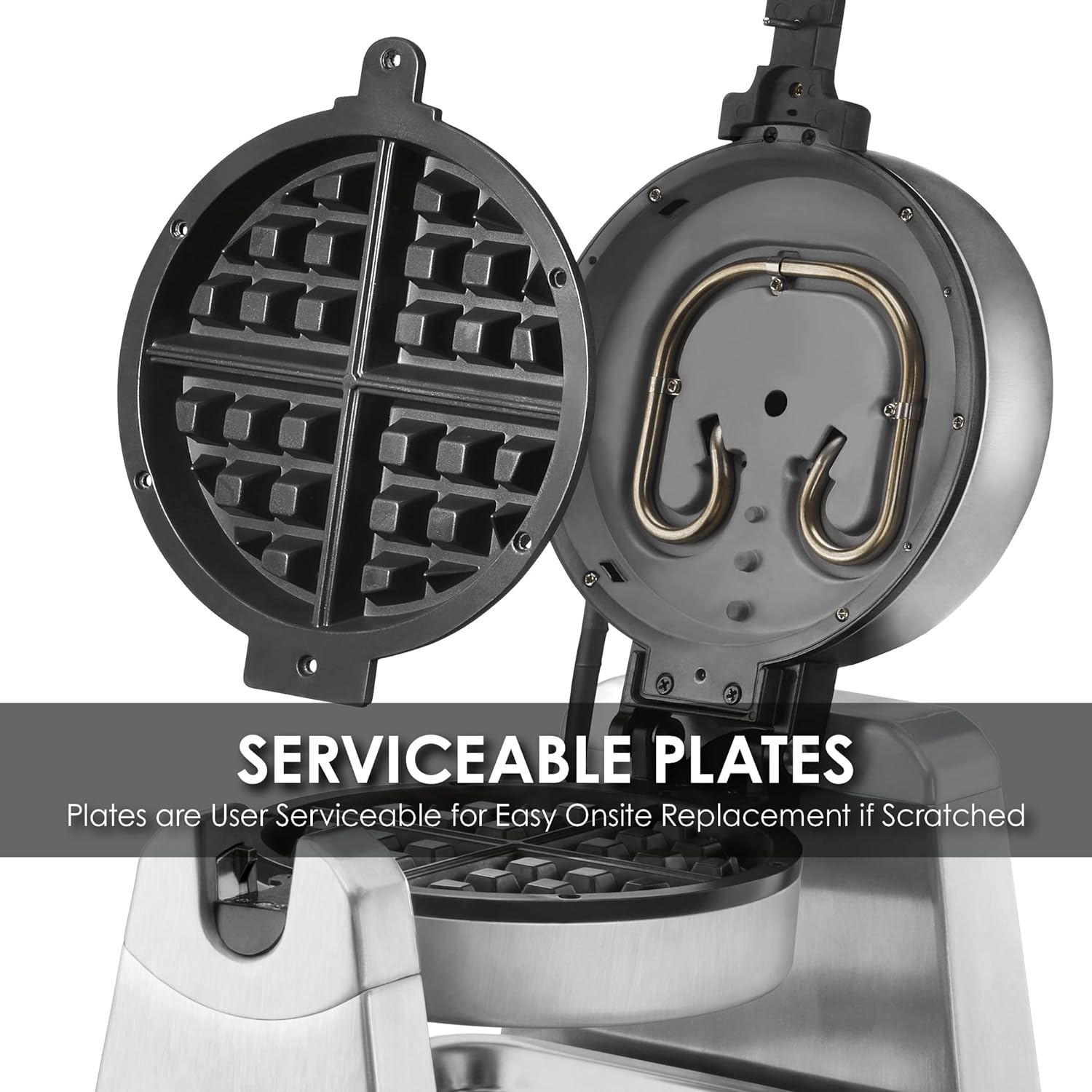 WW180X Heavy Duty Single Belgian Waffle Maker, Coated Non Stick Cooking Plates, Produces 25 Waffles Per Hour, 120V, 1200W, 5-15 Phase Plug, Silver, 12.5 X 17.88 X 10.5 Inches