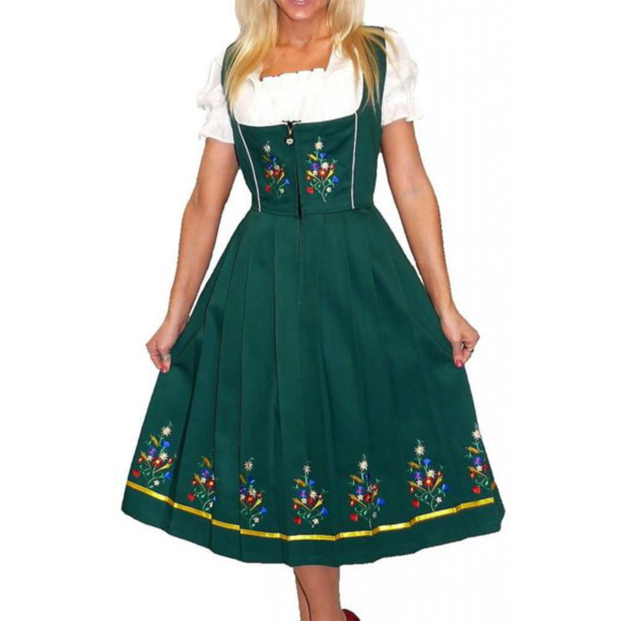 Dirndl Trachten Haus 3 Piece Long German Oktoberfest Dirndl Cotton Dress for Womens and Girls - Green