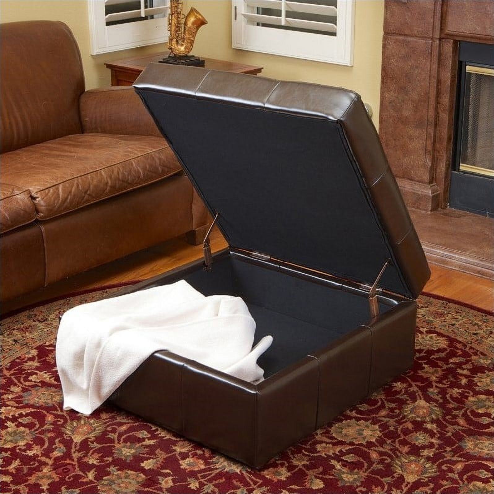 Noble House Redondo Leather Storage Ottoman in Brown