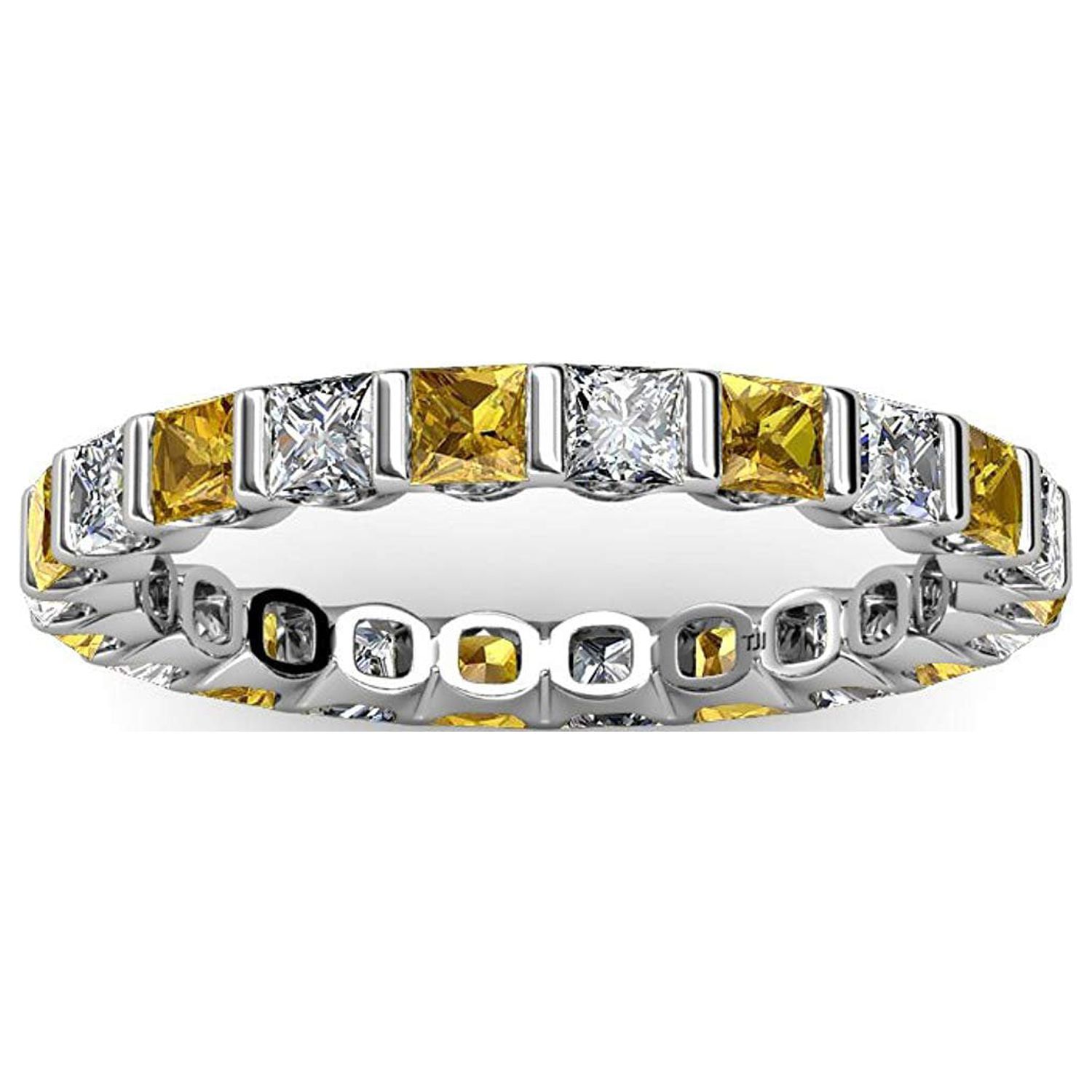 Citrine & Diamond Common Channel Set 3 mm Eternity Band 2.52 ct tw to 3.15 ct tw in 14K White Gold.size 4.0