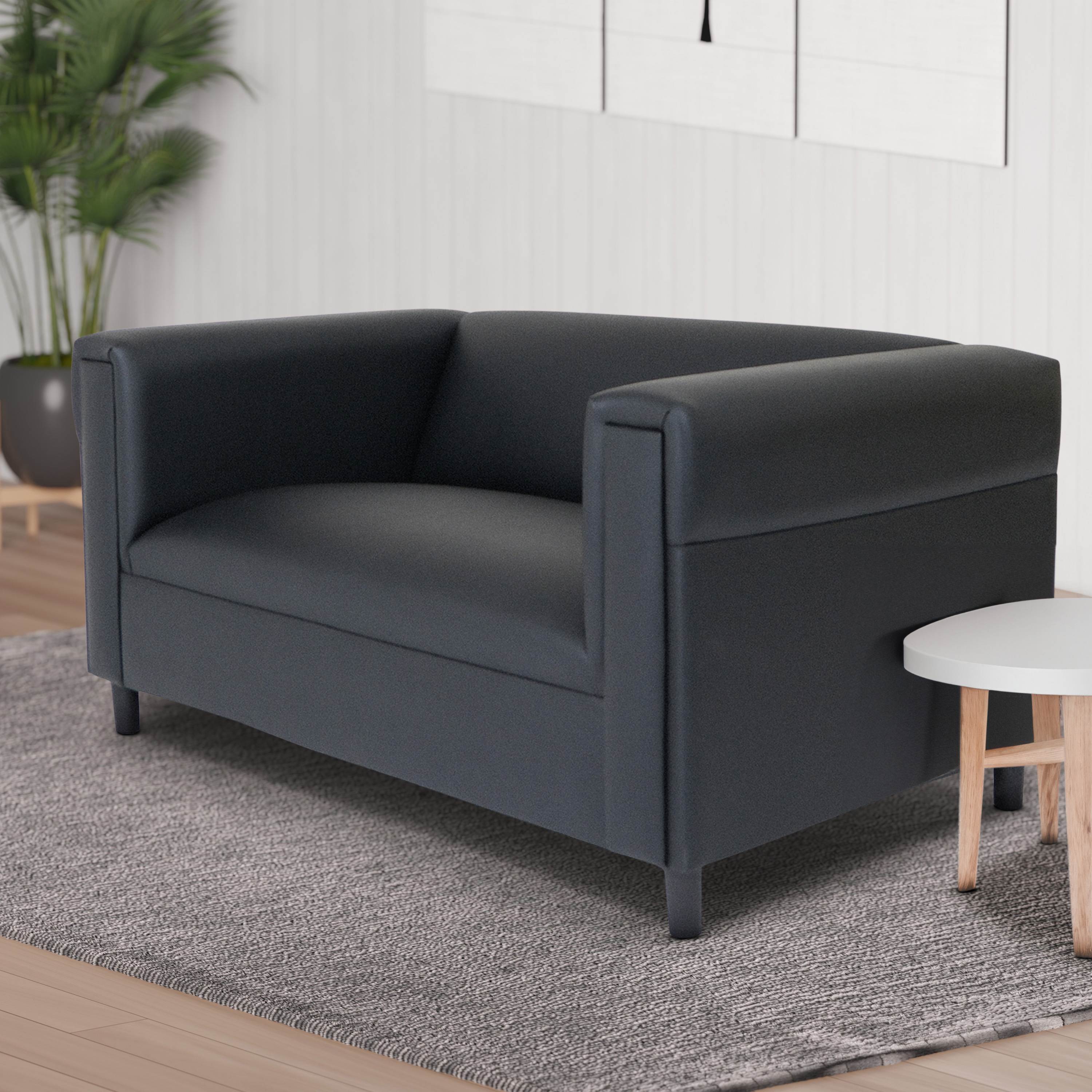 Coast to Coast Sofas Black Broadway Faux Leather Loveseat Sofa for Living Room with Solid Wood Frame