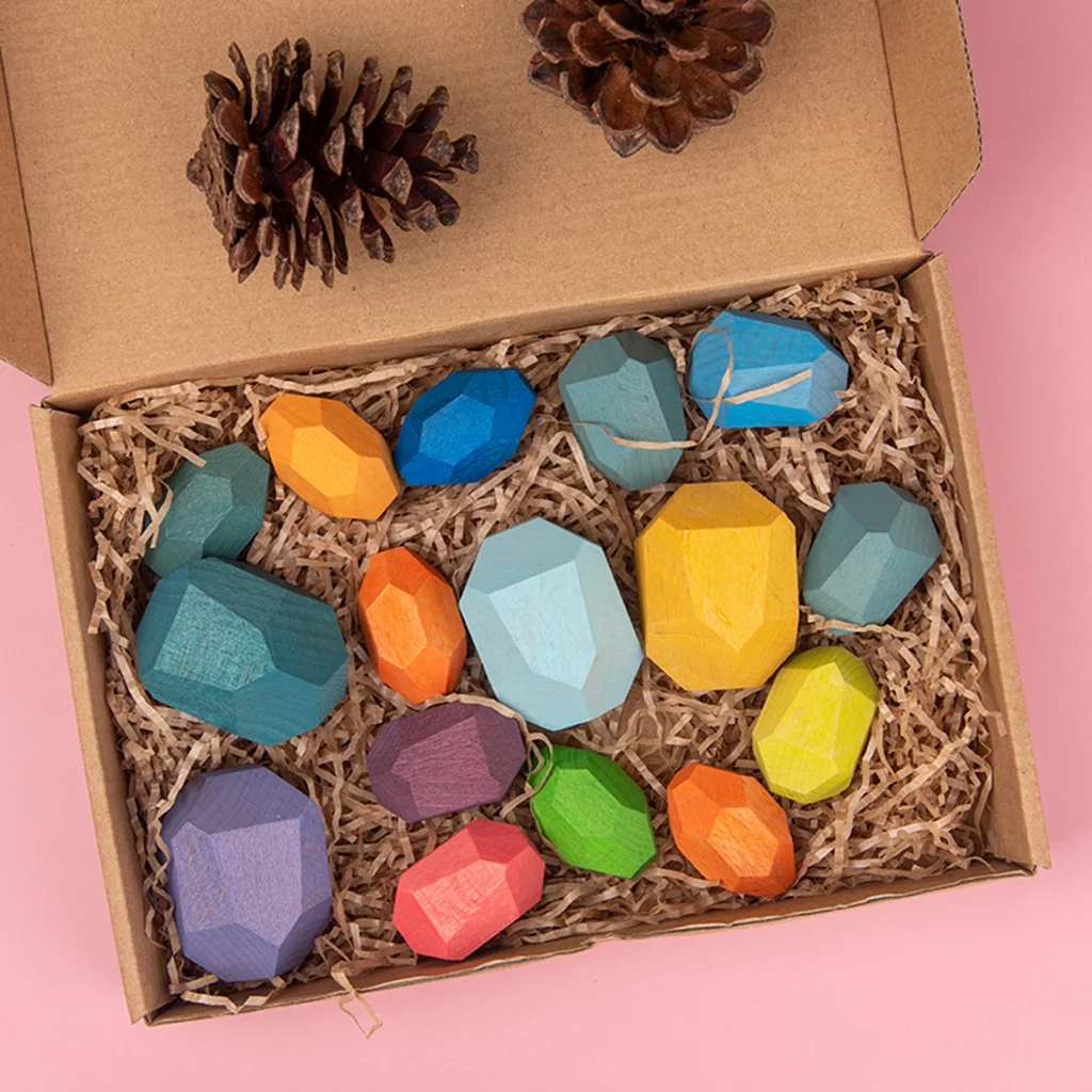 Education toy Wooden Stone for Kids Building Block Creative toy Stacking Game Rainbow toy