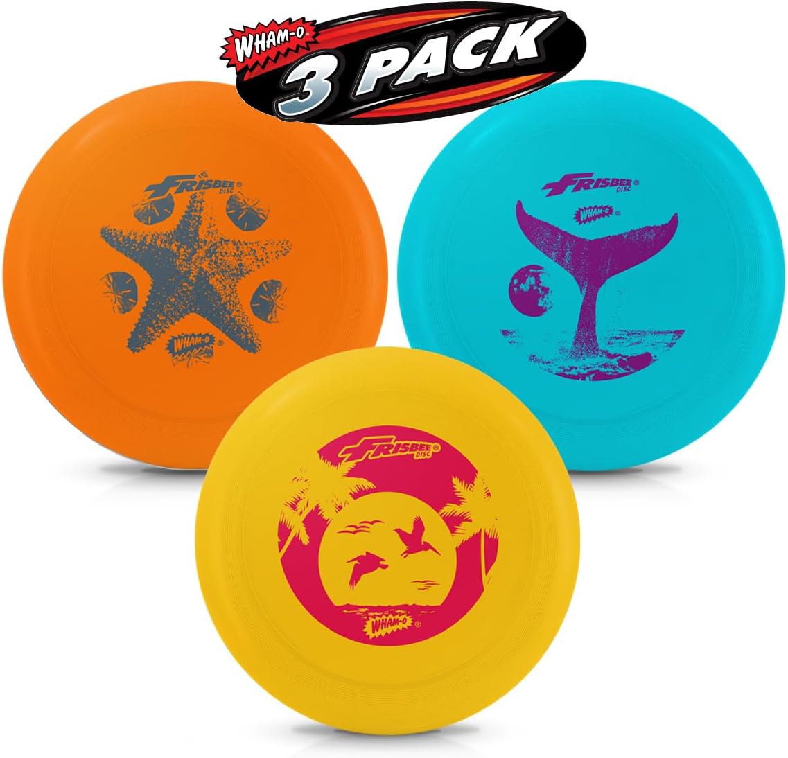 Wham-O Frisbee- Malibu Beach Flyer - 9.25” Flying Disc- 110 Grams - Light Weight Frisbee Disc 3 PACK