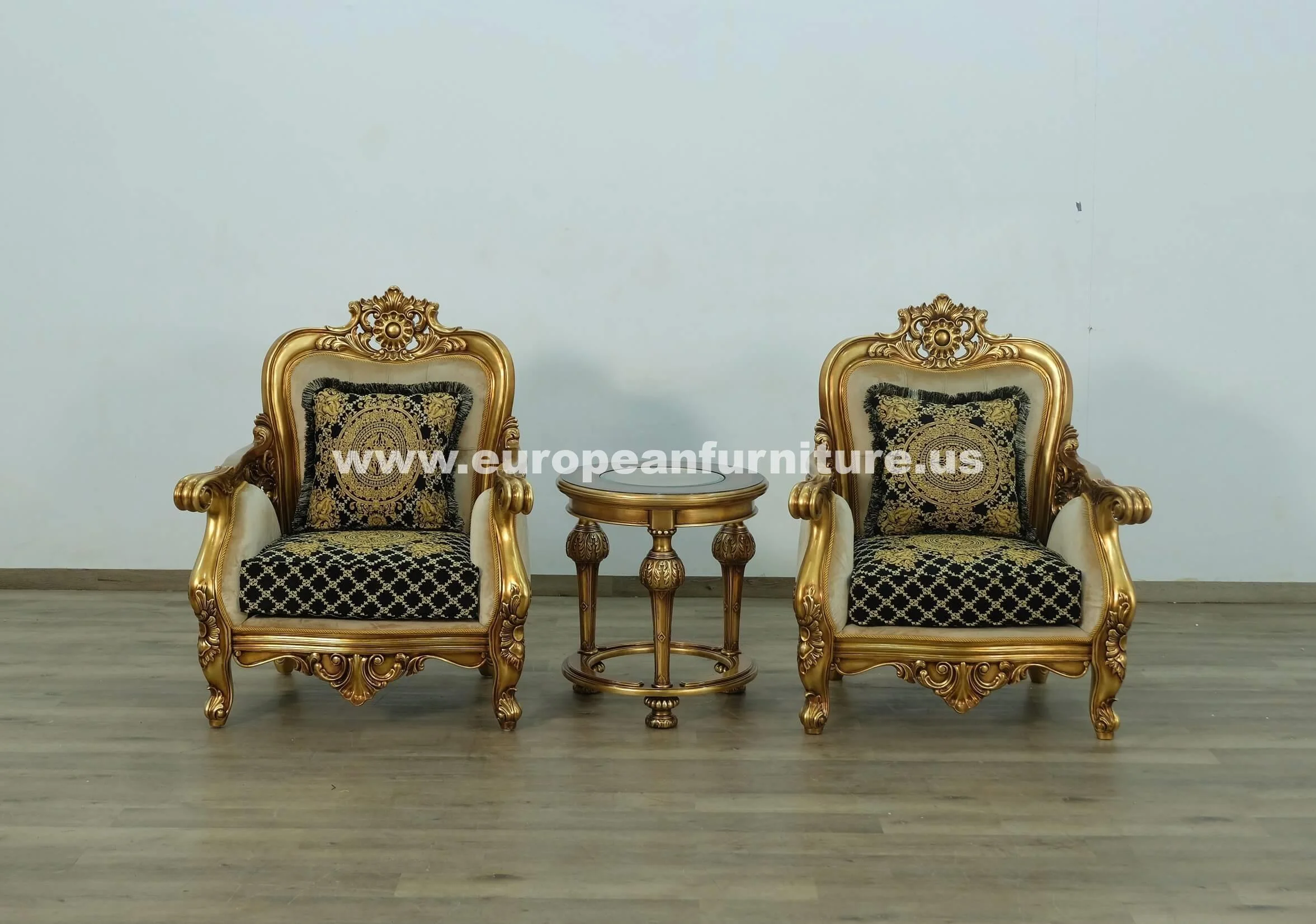 Luxury Antique-Bronze & Jacquard 30018 BELLAGIO Chair Set 2 EUROPEAN FURNITURE