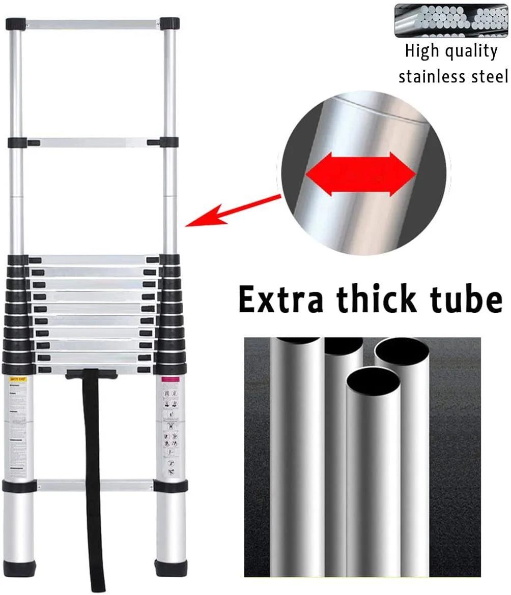 Dayplus 3.2m/10.5ft telescopic ladder made of high-quality stainless steel, 11 steps, extension ladder, non-slip folding ladder, multi-purpose ladder