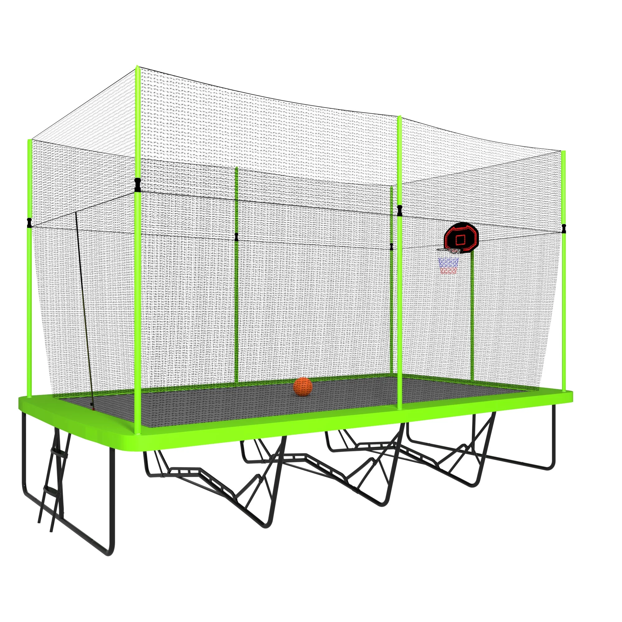 Dcenta 10ft by 17ft Rectangule Trampoline with Green Fabric Black Powder-coated Galvanized Steel Tubes with Basketball Hoop System Ladder