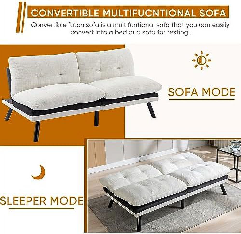 TJUNBOLIFE Futon Sofa Bed  Convertible Sleeper Couch Memory Foam Small Splitback Loveseat for Living Room  Upholstered Love Seat with Adjustable Backrest and 6 Metal Legs  Thicker Cushion