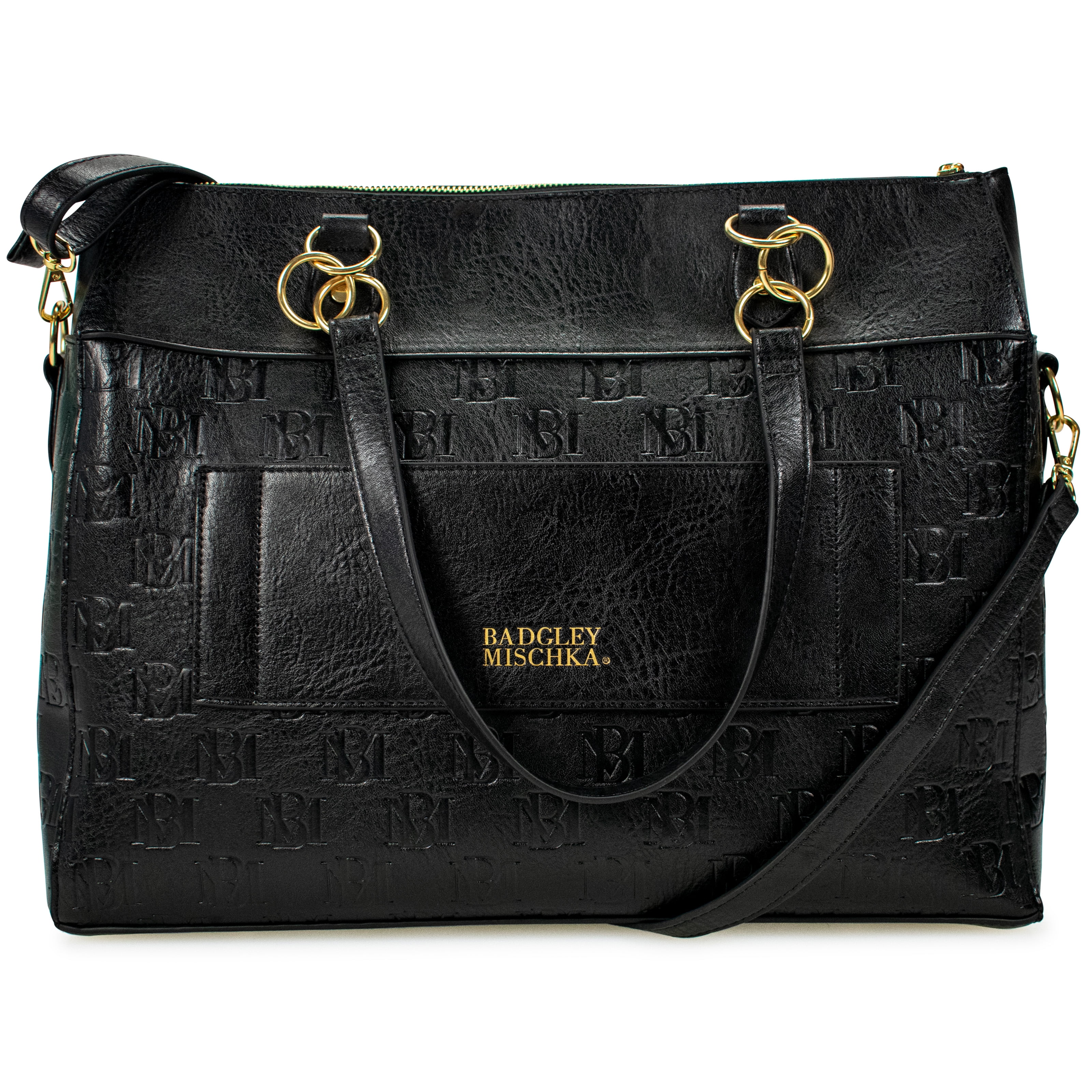 Badgley Mischka Women's Madalyn Vegan Leather Unisex Travel Tote Weekender Duffle Bag (Black)