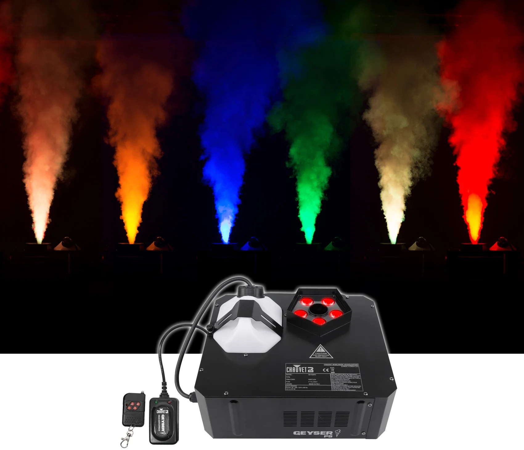 Chauvet DJ GEYSER P5 Fog Machine Fogger w/Effects+Remote+2) Gal. Fluid+DMX Cable