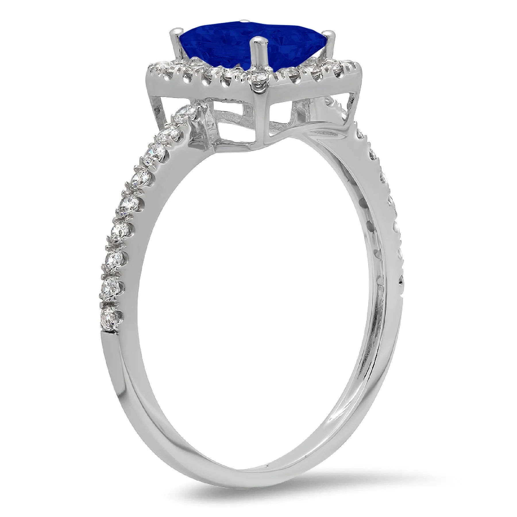1.96ct emerald cut simulated blue sapphire 14k white gold anniversary engagement halo ring size 9.5