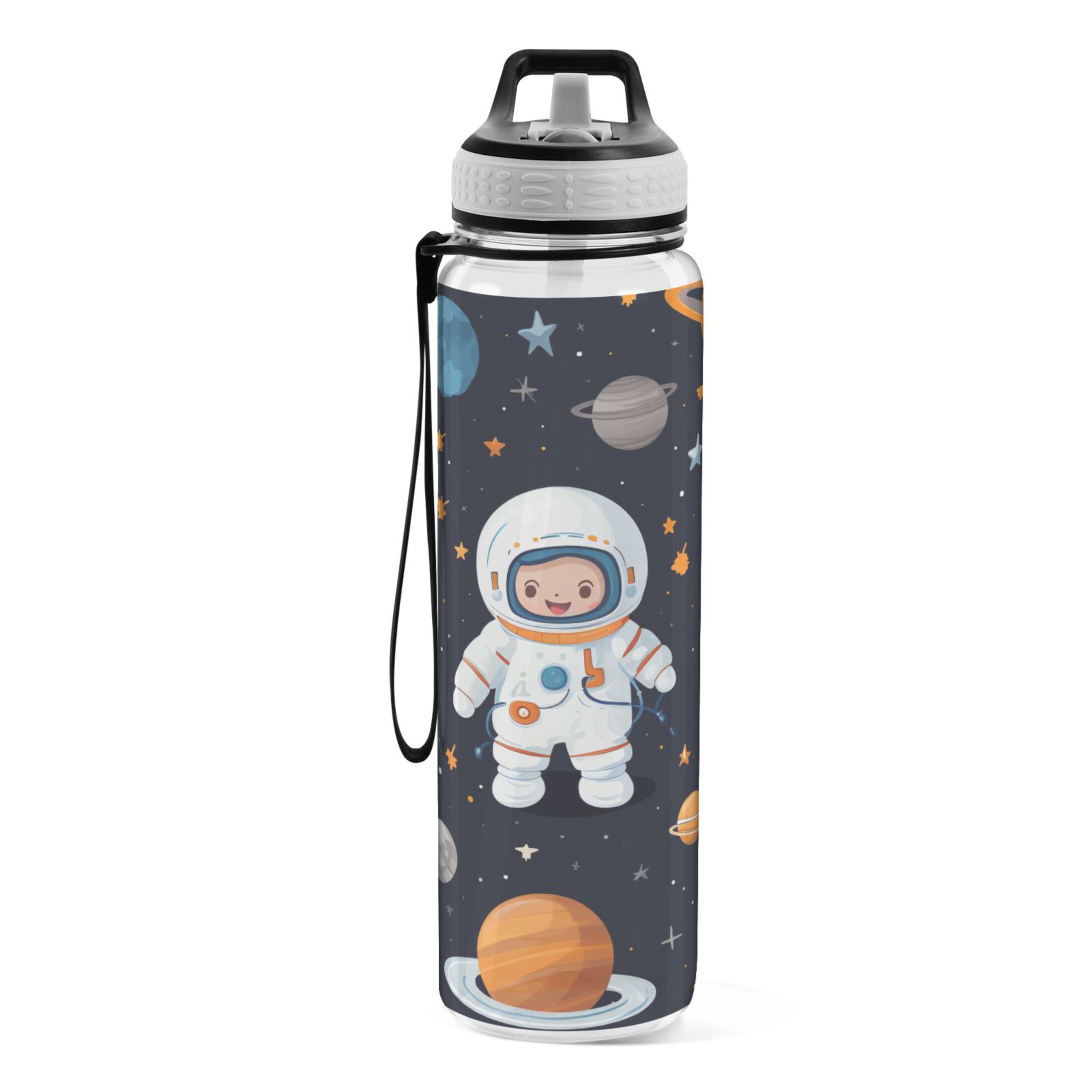 Cute Astronaut Universe 32oz Water Bottles with Straw Tritan Leakproof Sports Bottle BPA Free Clear for Fitness Gym Swimming Cycling