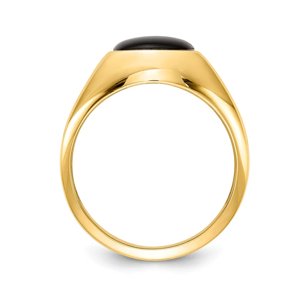 14K Yellow Gold Ring Band Men's Diamond Round Onyx Black