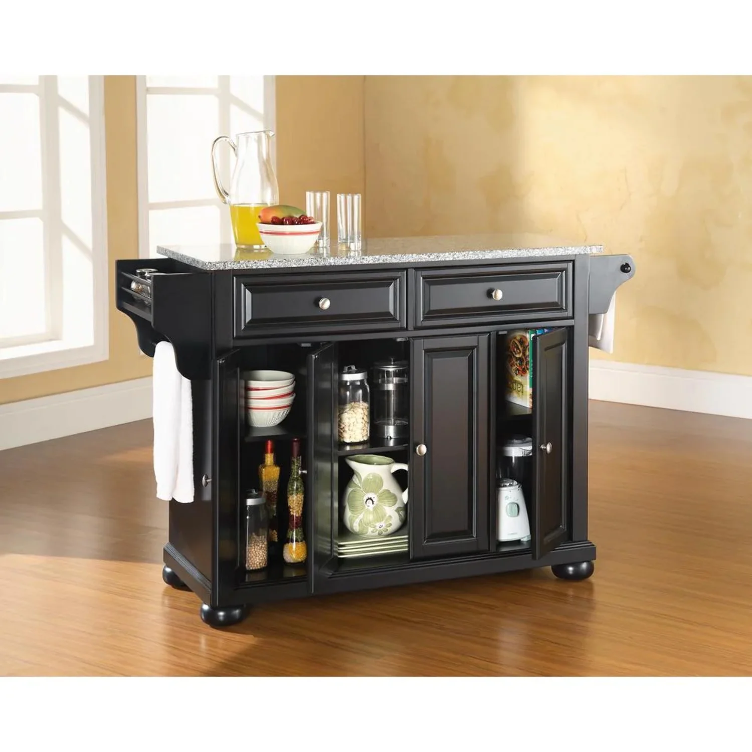 Crosley Furniture Alexandria Solid Granite Top Kitchen Island in Black