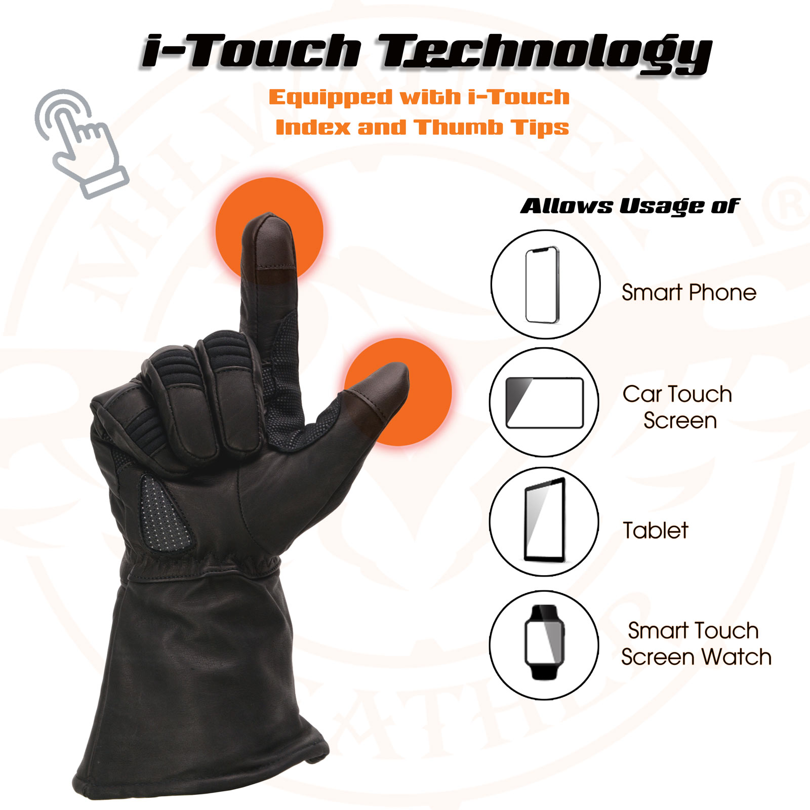 Milwaukee Leather MG7550 Men's Black Cowhide Leather Gauntlet Motorcycle Hand Gloves w/ X-Long Cuff i-Touch Screen Waterproof Large