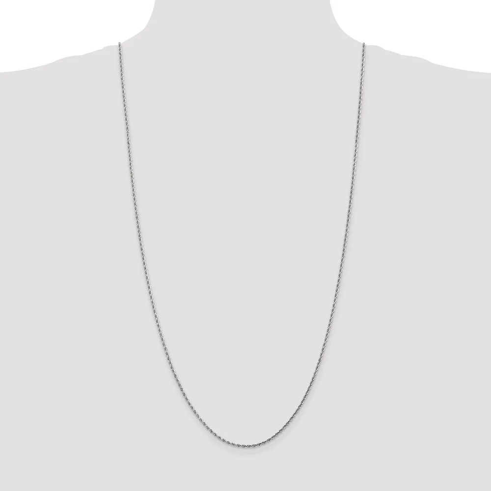 Real 10kt White Gold 1.75mm Diamond-cut Rope Chain; 30 inch; Lobster Clasp; for Adults and Teens; for Women and Men