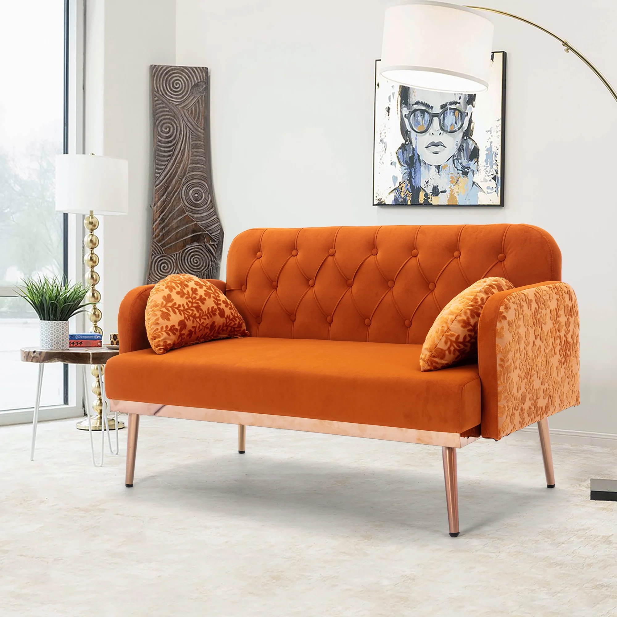 Velvet Accent Loveseat Sofa with Metal Feet