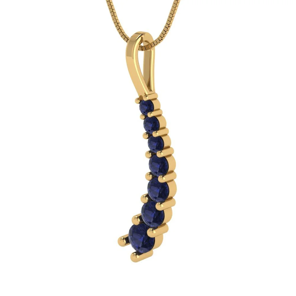 0.48 ct Brilliant Round Cut Simulated Blue Sapphire 14k Yellow Gold Pendant with 18
