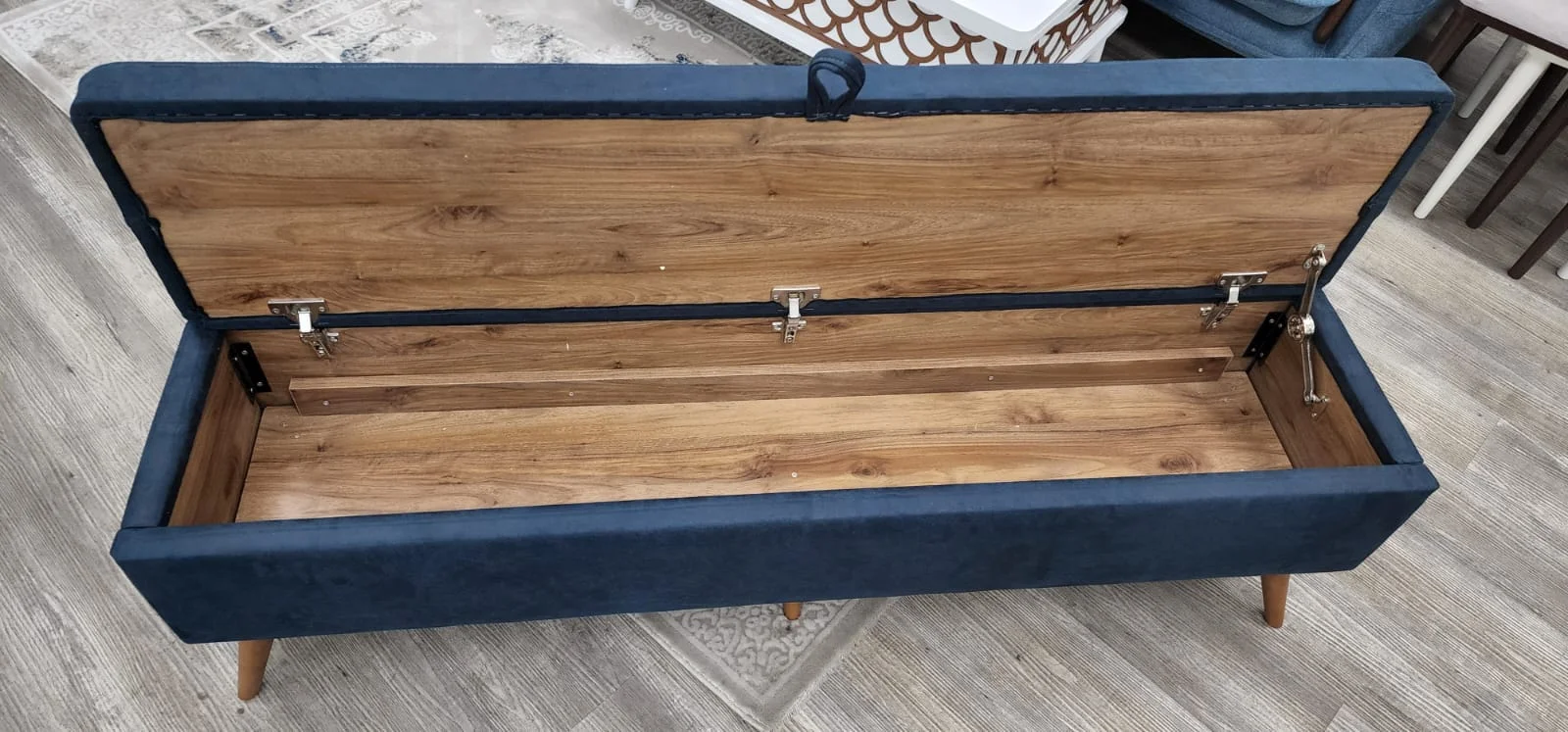 Mabella 5 Wood Legs Fabric Top Module Entryway Bench, Wood storage Bench, Navy