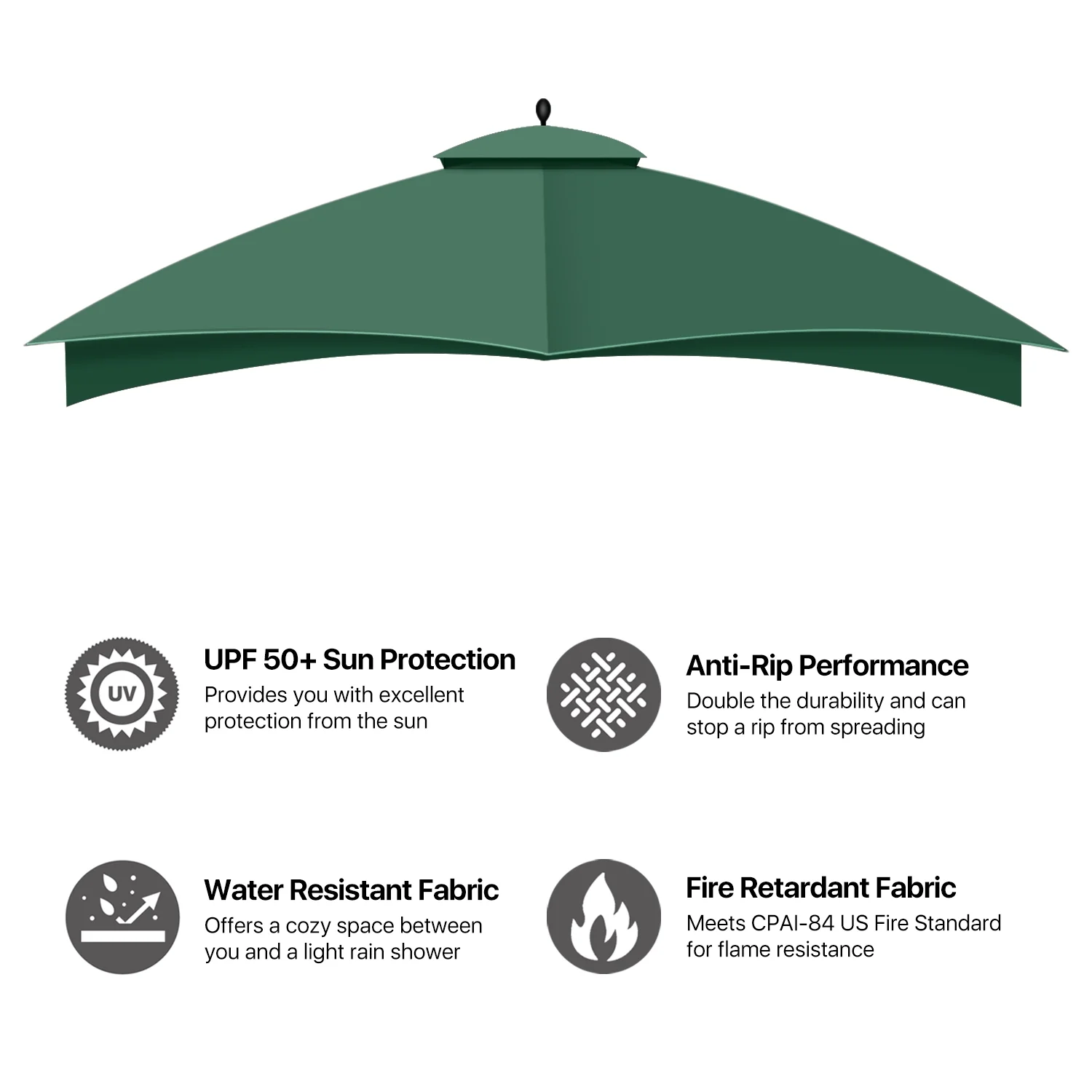 Gazebo Replacement Canopy Top Tent for Lowe's Home Depot Allen & Roth 10 X 12 Feet UV UPF 50+ Dual Tier Plain Edge Water-Resistant Cover Shade Outdoor Garden Backyard Patio Gazebo, Green
