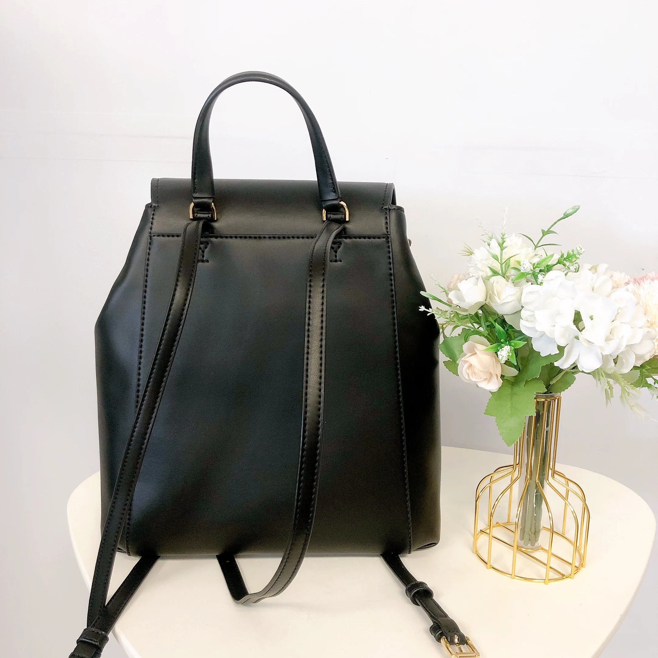 Michael Kors Phoebe Medium Backpack Drawstring School Bag Black Leather