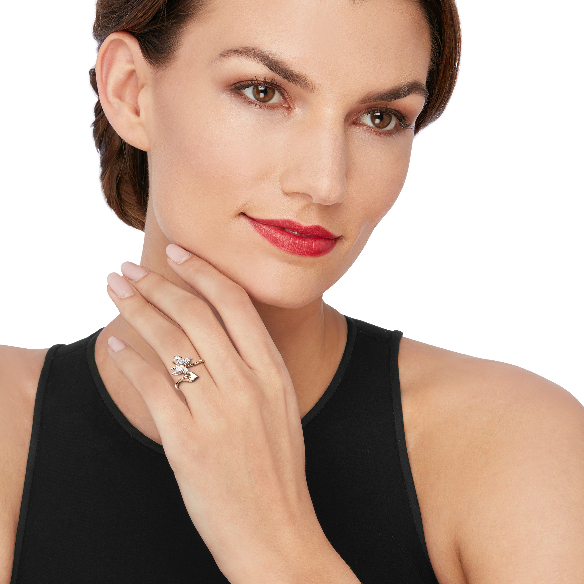 Ross-Simons 0.12 ct. t.w. Diamond Butterfly Ring in 14kt Yellow Gold, Women's, Adult