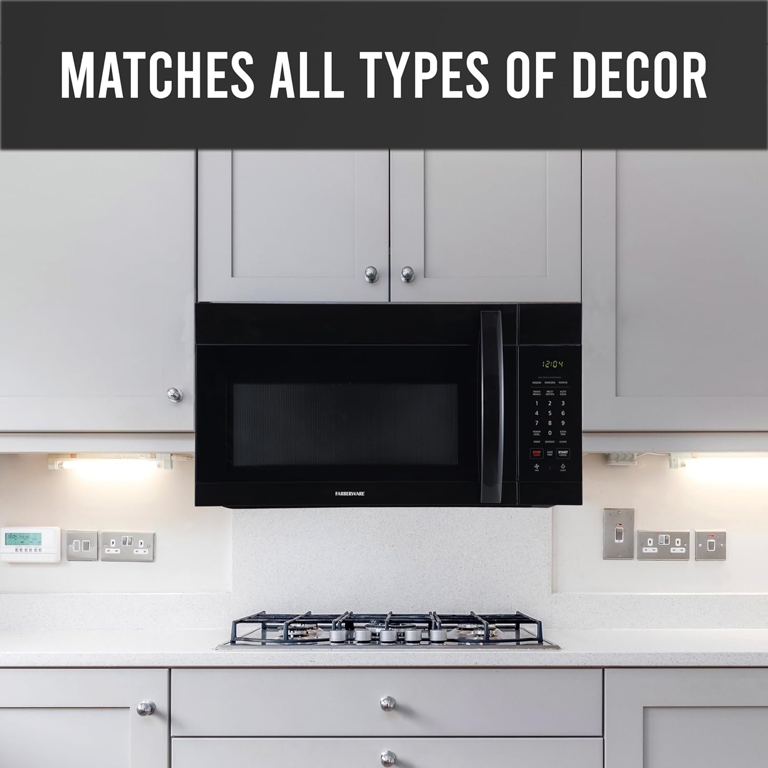 SUSIMOND Over-the-Range Microwave Oven, 1.7 Cu. Ft. - 1000W - Auto Reheat, Multi-Stage Cooking, Melt/Soften Feature, Child Safety Lock, LED Display - Space Efficient & Powerful - Black