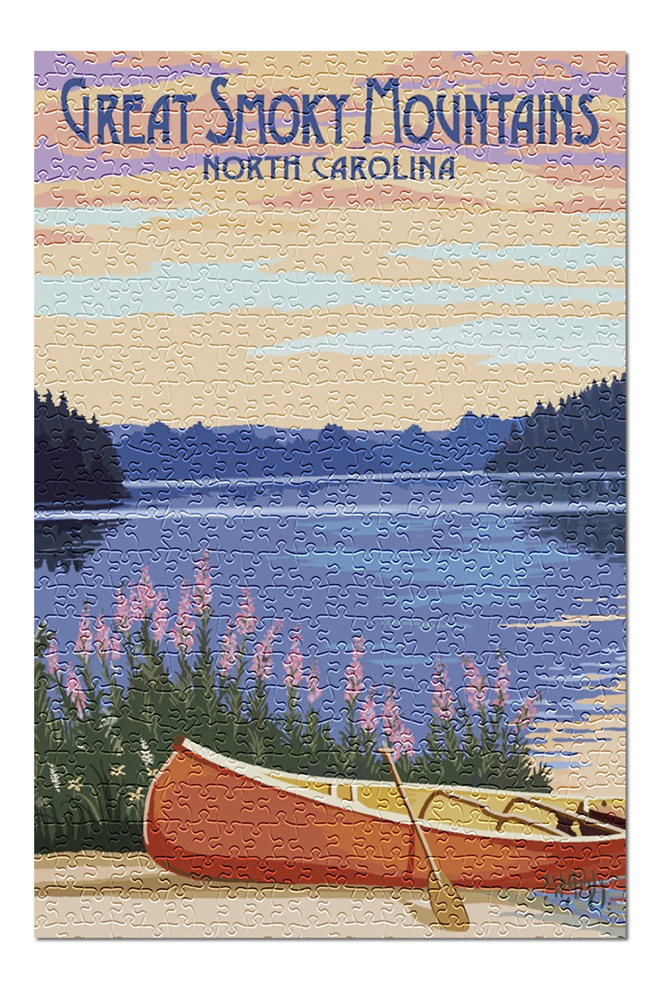 Great Smoky Mountains, North Carolina, Canoe and Lake (19x27 inches, Premium 500 Piece Jigsaw Puzzle for Adults and Family, Made in USA)