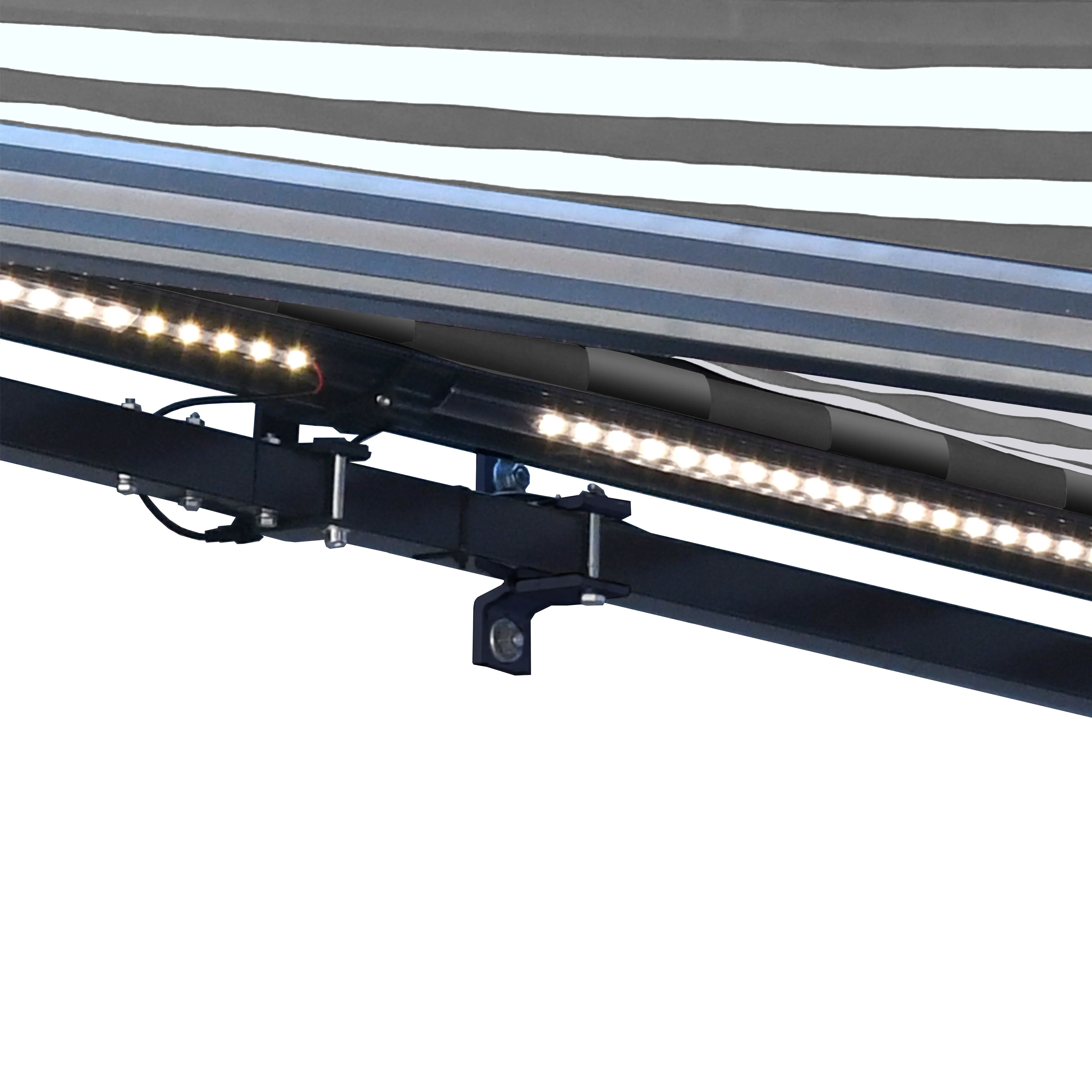 ALEKO LED Half Cassette Motorized 13 x 10 ft Retractable Patio Awning  Grey White Striped