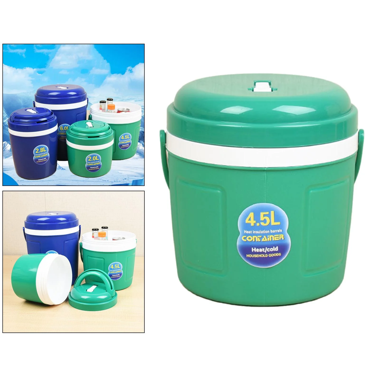 Double Wall Car Insulated Bucket Summer Thermal Leakproof Beverage for Storage - 4.5L Green