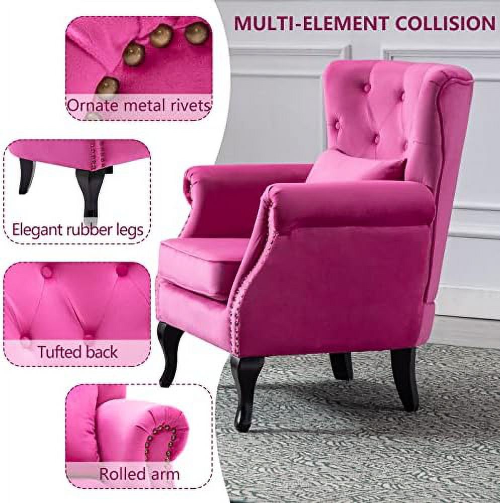 TJUNBOLIFE Living Room Accent Chair Mid Century Modern Reading Arm Chair for Bedroom  Velvet Upholstered Club Chair Single Sofa Chair with Tufted Back  Tapered Rubber Legs and Lumbar Pill