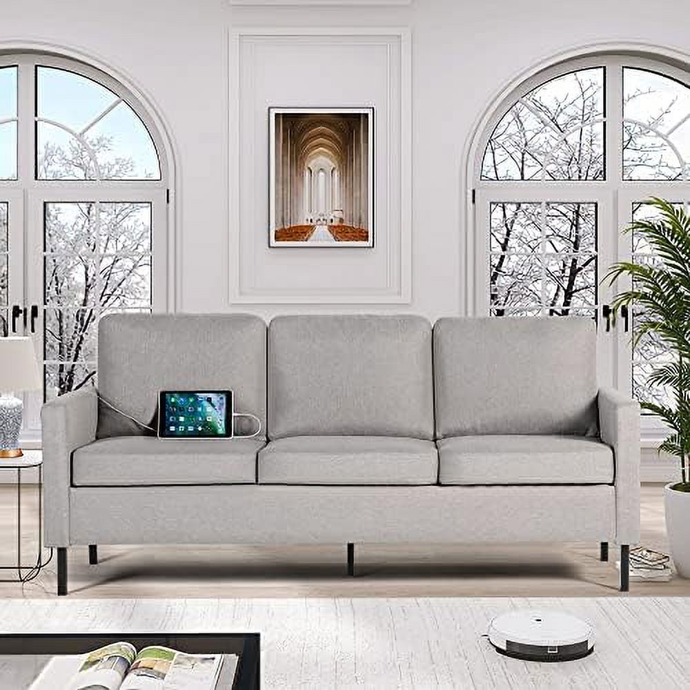 LLBIULife 72" W Sectional Sofa 3 Seat Couch  Mid Century Modern Sofa with 2 USB for Living Room Apartment Bedroom  Comfortable Small Couches for Small Spaces (Light Grey (3-Seater))