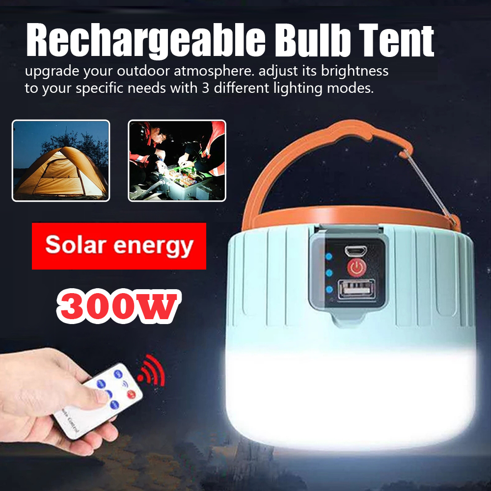 Solar Camping LED Lamp USB Rechargeable Tent Light Outdoor Hiking Remote Lantern