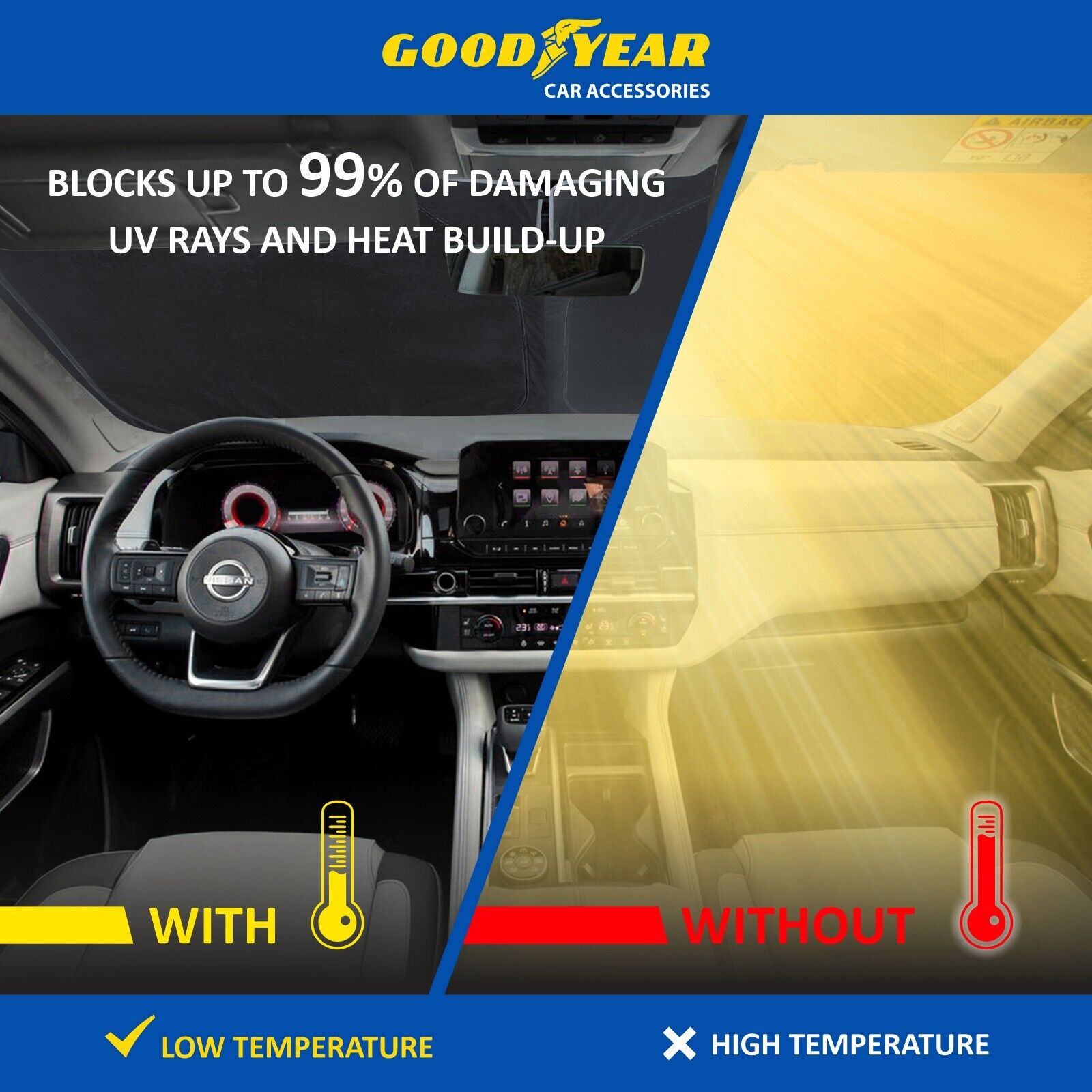 Goodyear Foldable Windshield Sun Shade for Nissan Pathfinder 2022-2024,Custom-Fit Car Windshield Cover,Car Sunshade,Vehicle Sun Protector,Auto Car Window Shades for Front Window - GY008343