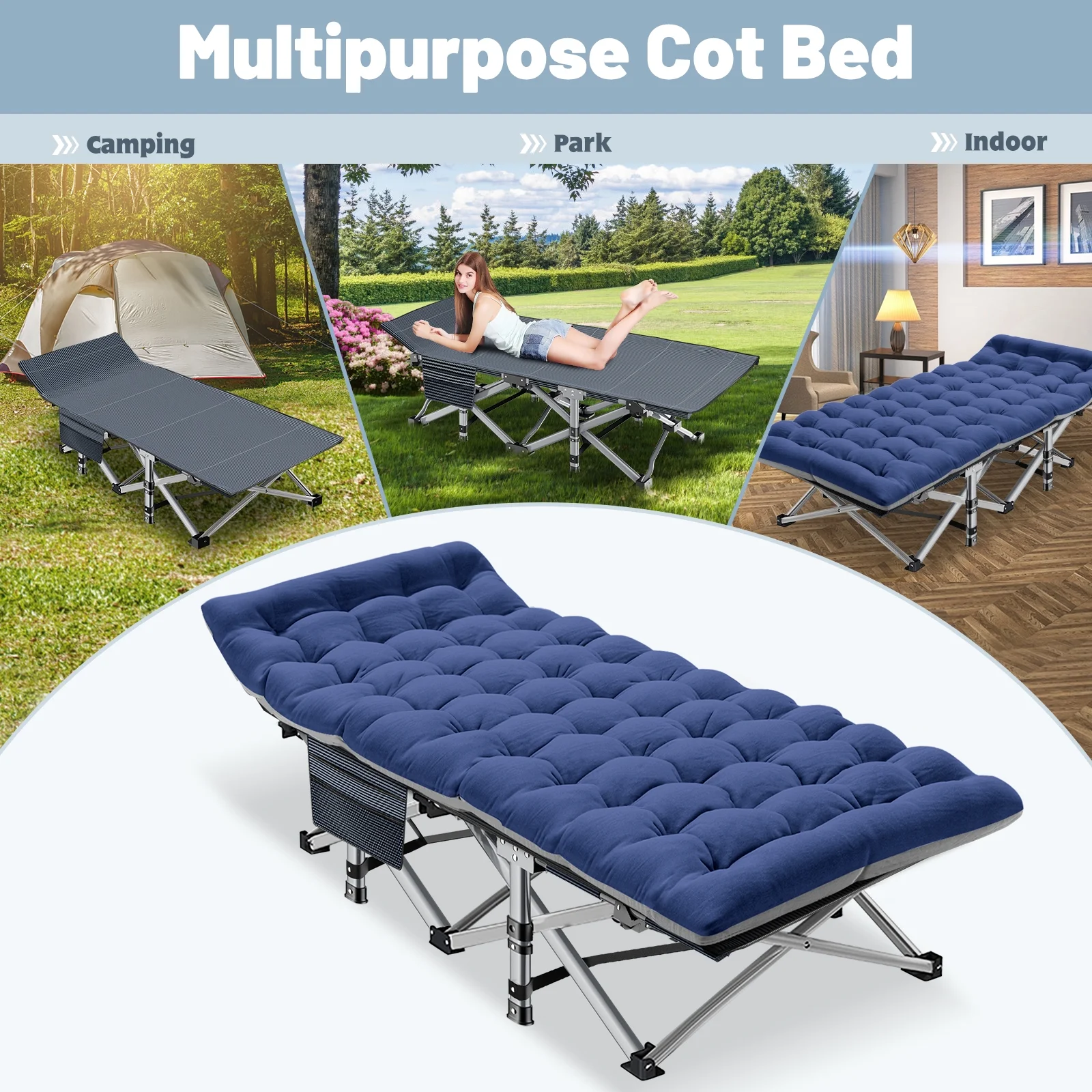MOPHOTO Cot for Camping with Carry Bag & Mattress, Folding Bed Cot