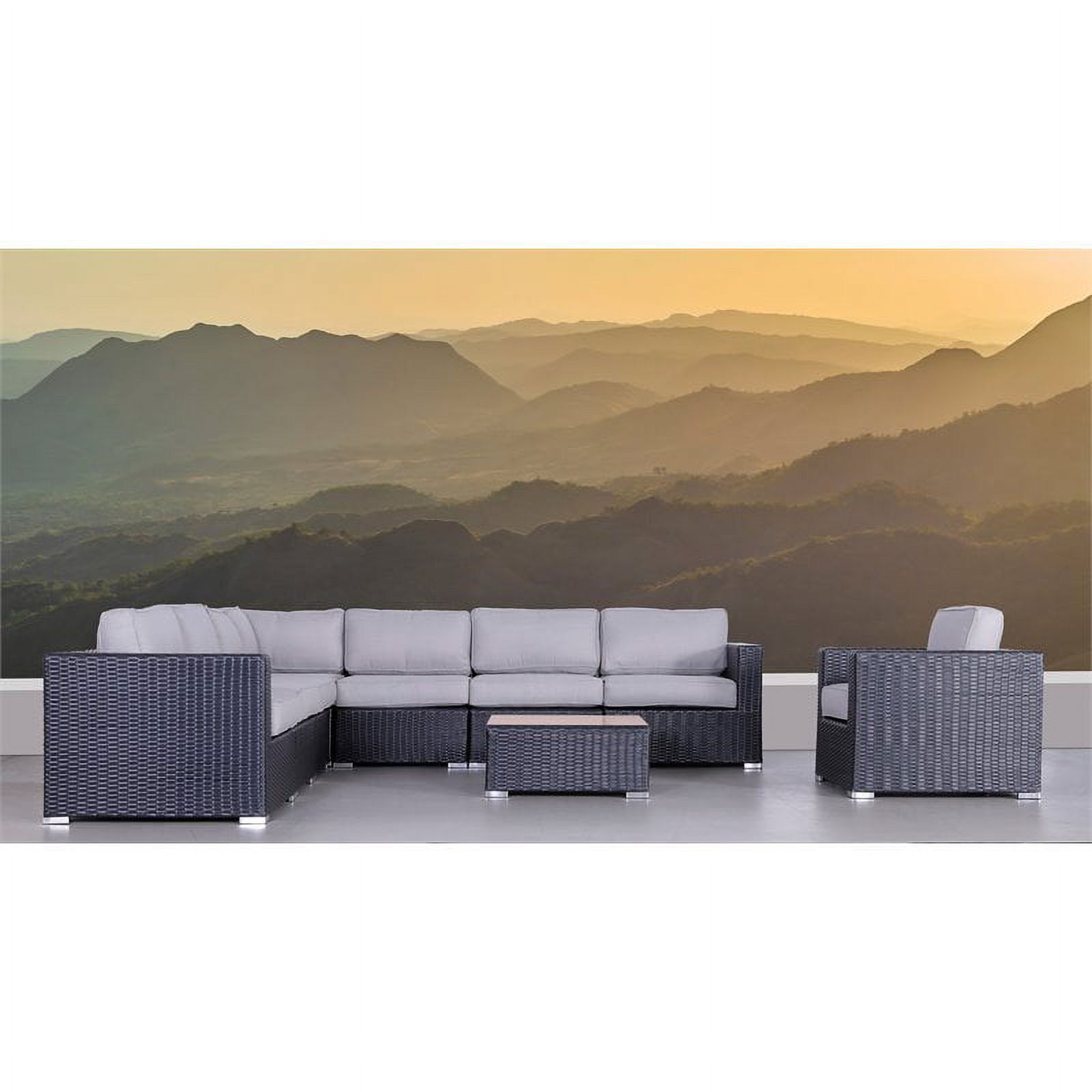 Living Source International 9-Piece Wicker Sectional Set with Cushions in Black