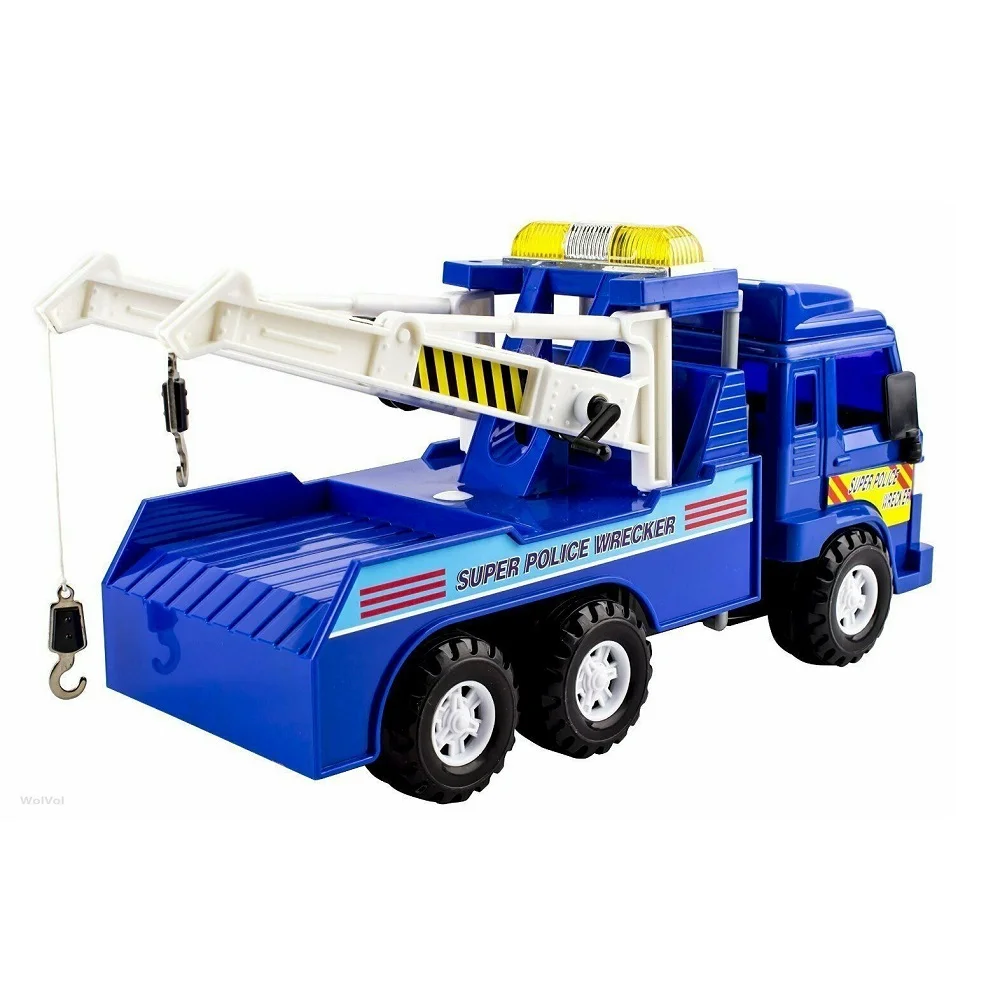Big-Daddy Medium Duty Friction Powered Super Police Wrecker Tow Truck Blue Truck Holiday Toy truck