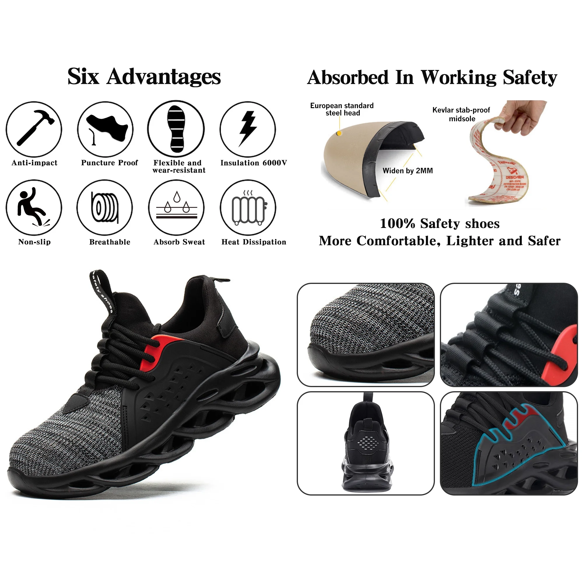 Ecetana Steel Toe Shoes for Men Safety Protection Anti-smashing Anti-stab Work Shoes