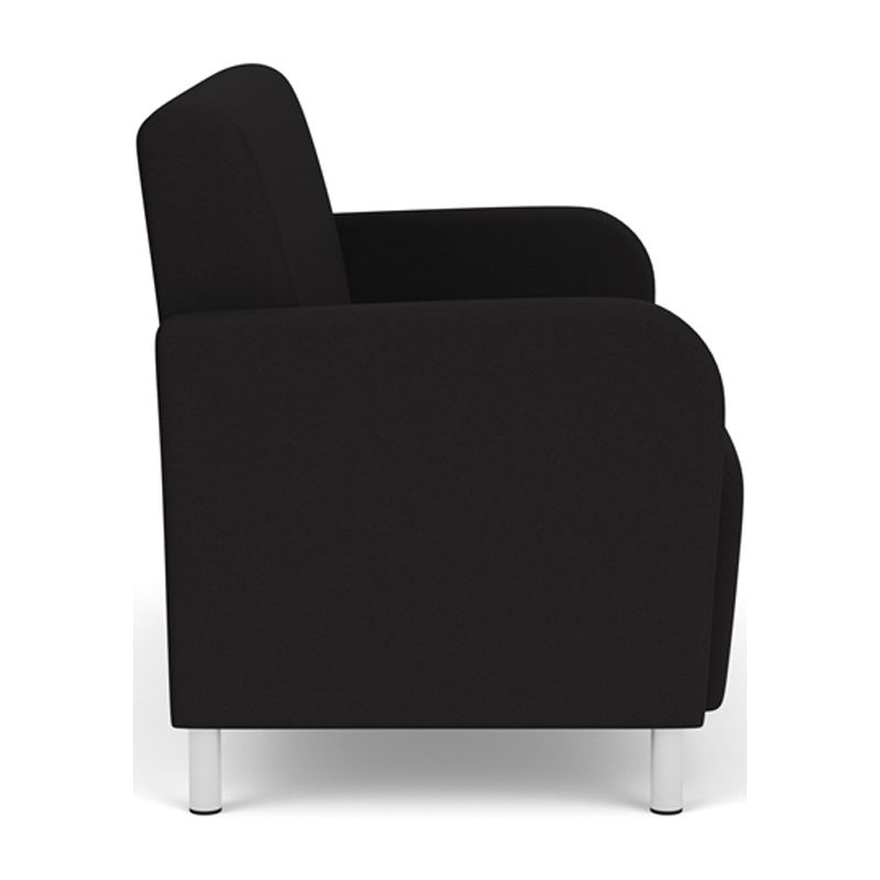Lesro Siena Fabric Lounge Reception Loveseat in Black and Brushed Steel