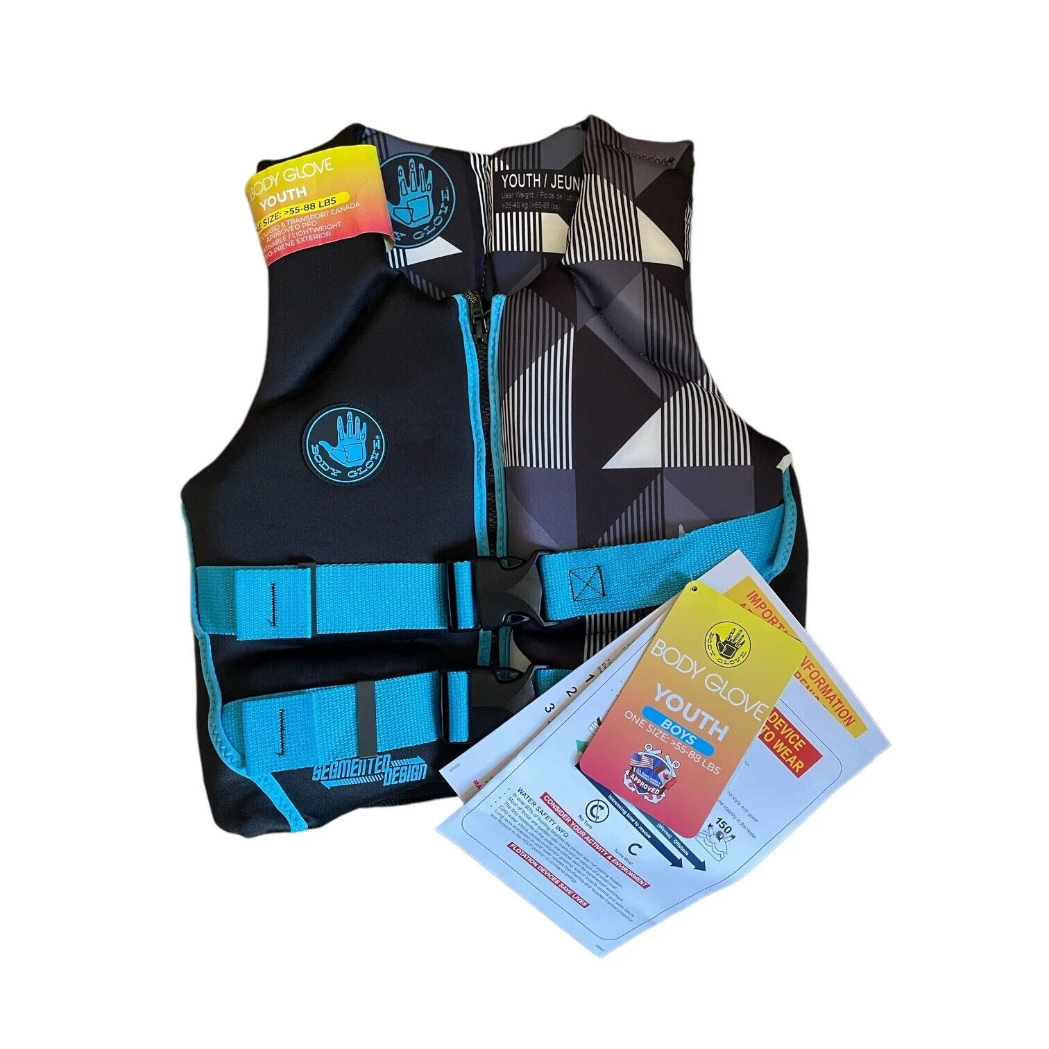 Body Glove Youth Boy's PFD Coast Guard Approved Life Jacket, Gray Abstract