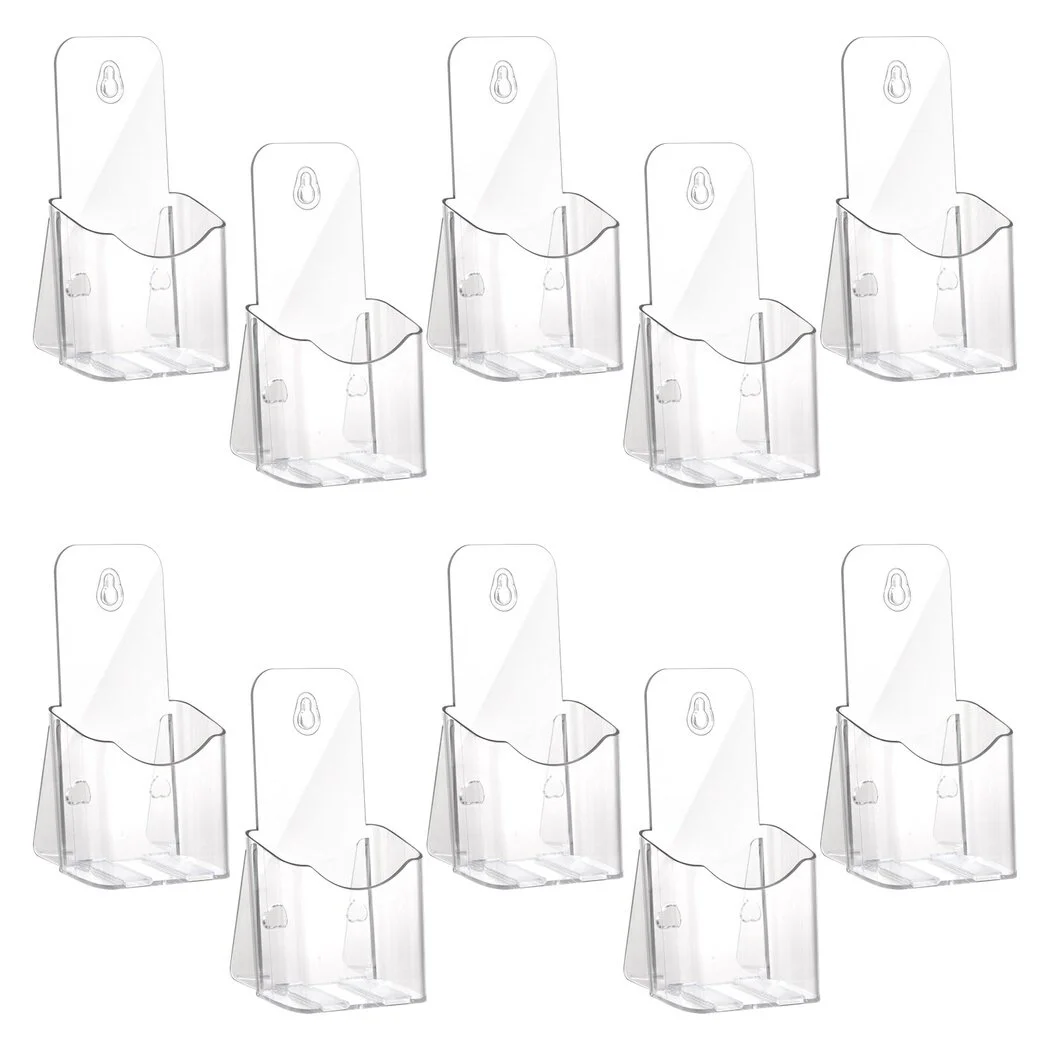 10 Pcs Brochure Holders, Clear Acrylic Pamphlet Racks, Flyer Stands for A6 Size Literature, Wall Mount & Desktop Display Racks for Home Hotels Restaurants Retail Stores Exhibitions