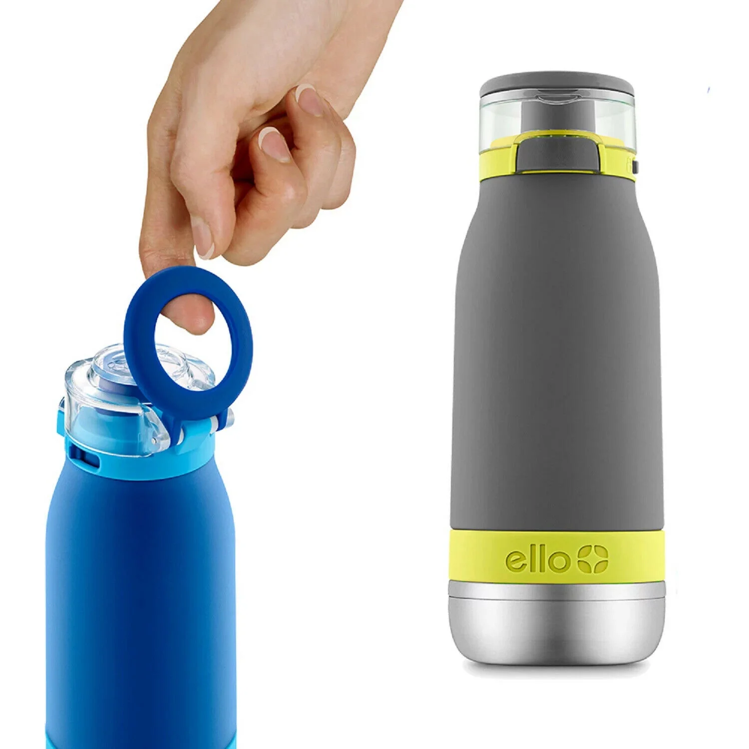 Ello Guardian 14 oz Vacuum Insulated Water Bottles 2 pack BLUE/GREY