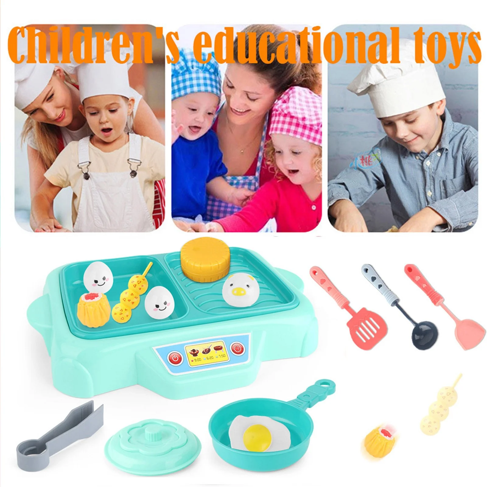 Spftem Educational Toys for 2 Year Old Grill Barbecue Set BBQ Food Toys with Music Lights Kids Spatula Camping New