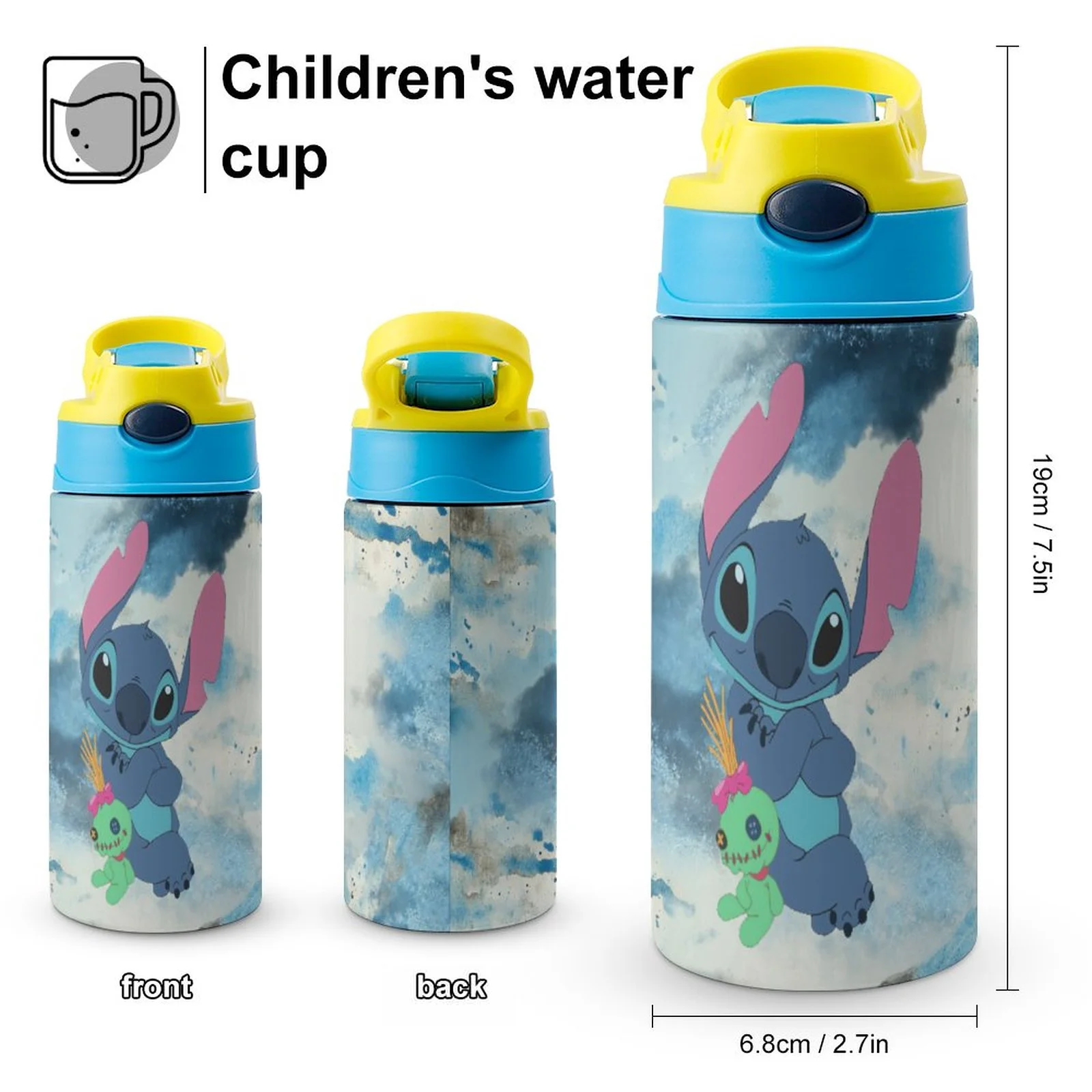 Stitch Children's Water Bottle Vacuum Insulated Stainless Steel Cup With Straw Toddler Thermoses