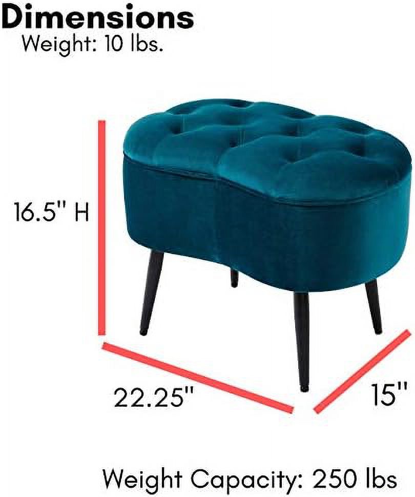 LLBIULife Tufted Oblong Teal Ottoman \u2013 Velvet Foot Stool \u2013 Mid Century Modern Steel Legs - Soft Compact Padded Stool - Living Room or Bedroom \u2013 Vanity Chair - Decorative