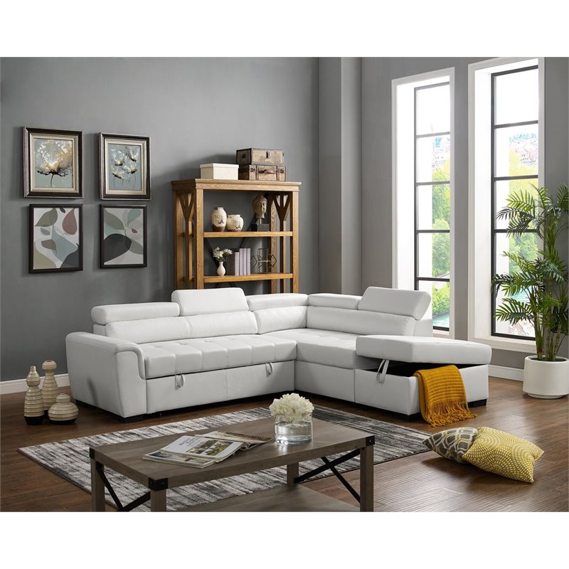 Infini Right Sided Faux Leather Sleeper Sofa with Storage Ottoman in Black