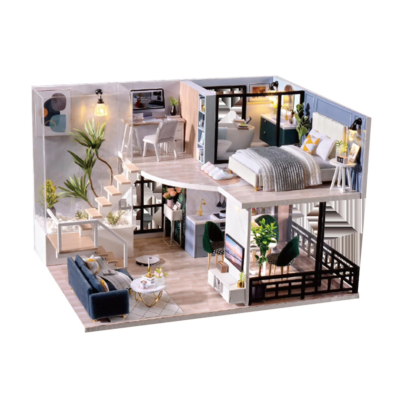 Dollhouse Building Toys w/ Furniture Accessories s DIY Cottage Pretend Play Doll House Gift for Toddlers, Gift