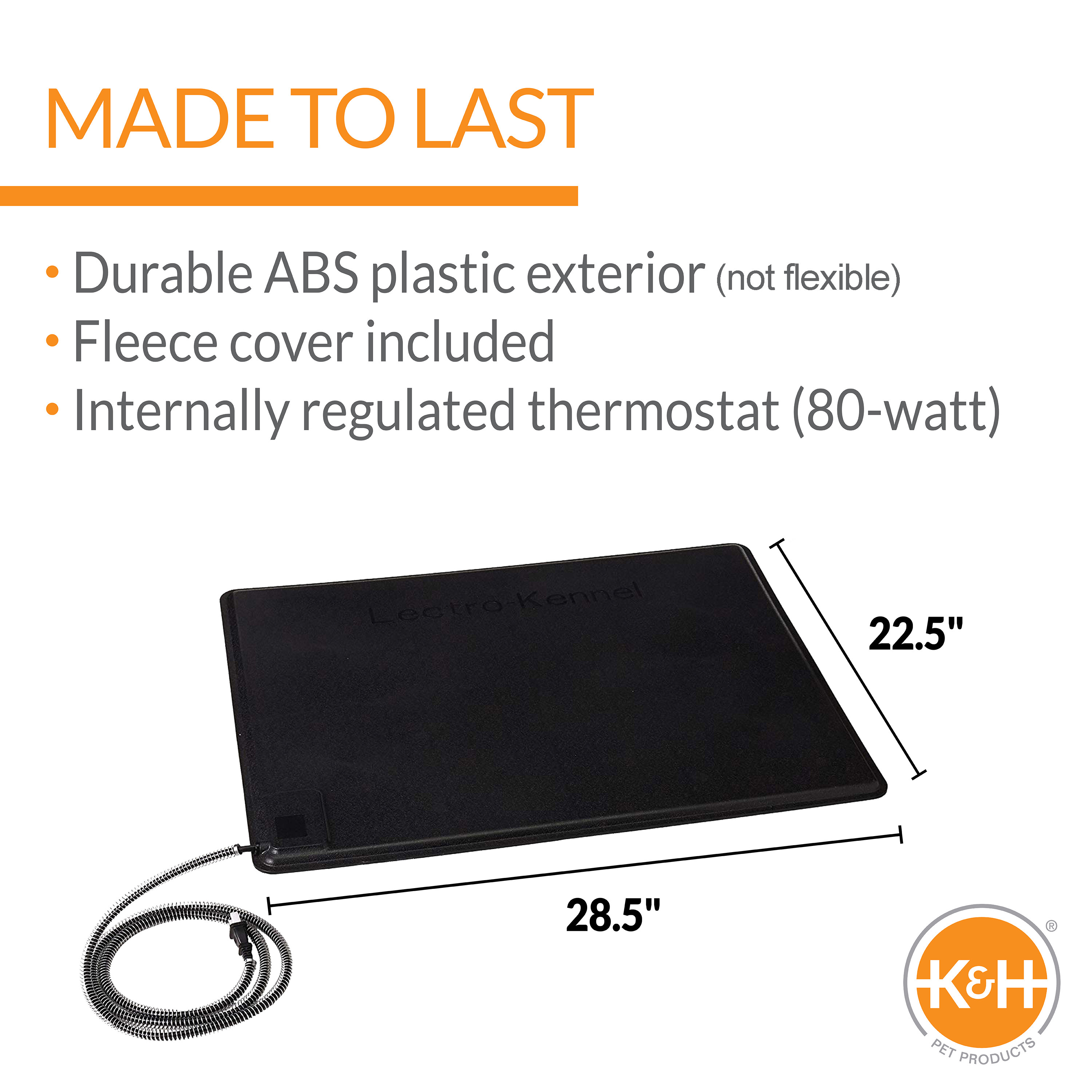 K&H Pet Products Original Lectro-Kennel Outdoor Heated Dog Pad with Free Cover Black Large 28.5 X 22.5 Inches