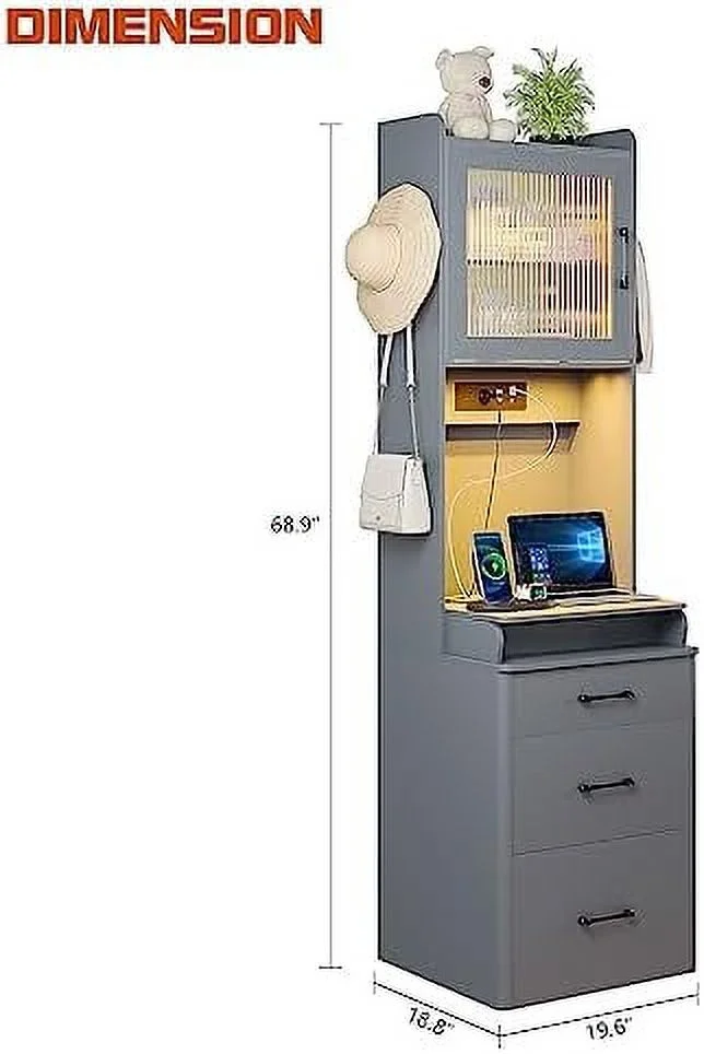 HOOMHIBIU Human Sensor LED Makeup Vanity with Plip-up Mirror  Make-up Vanity Set with 2 AC Outlets & 1 USB & 1 Type-c Ports Make Up Vanity Table with  Cushioned Tool 2 Drawer