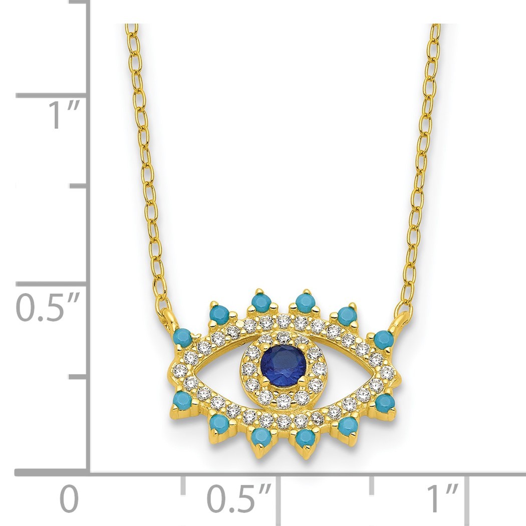 15mm 925 Sterling Silver Gold tone Glass and Glass Crystal Evil Eye Necklace 18 Inch Jewelry Gifts for Women