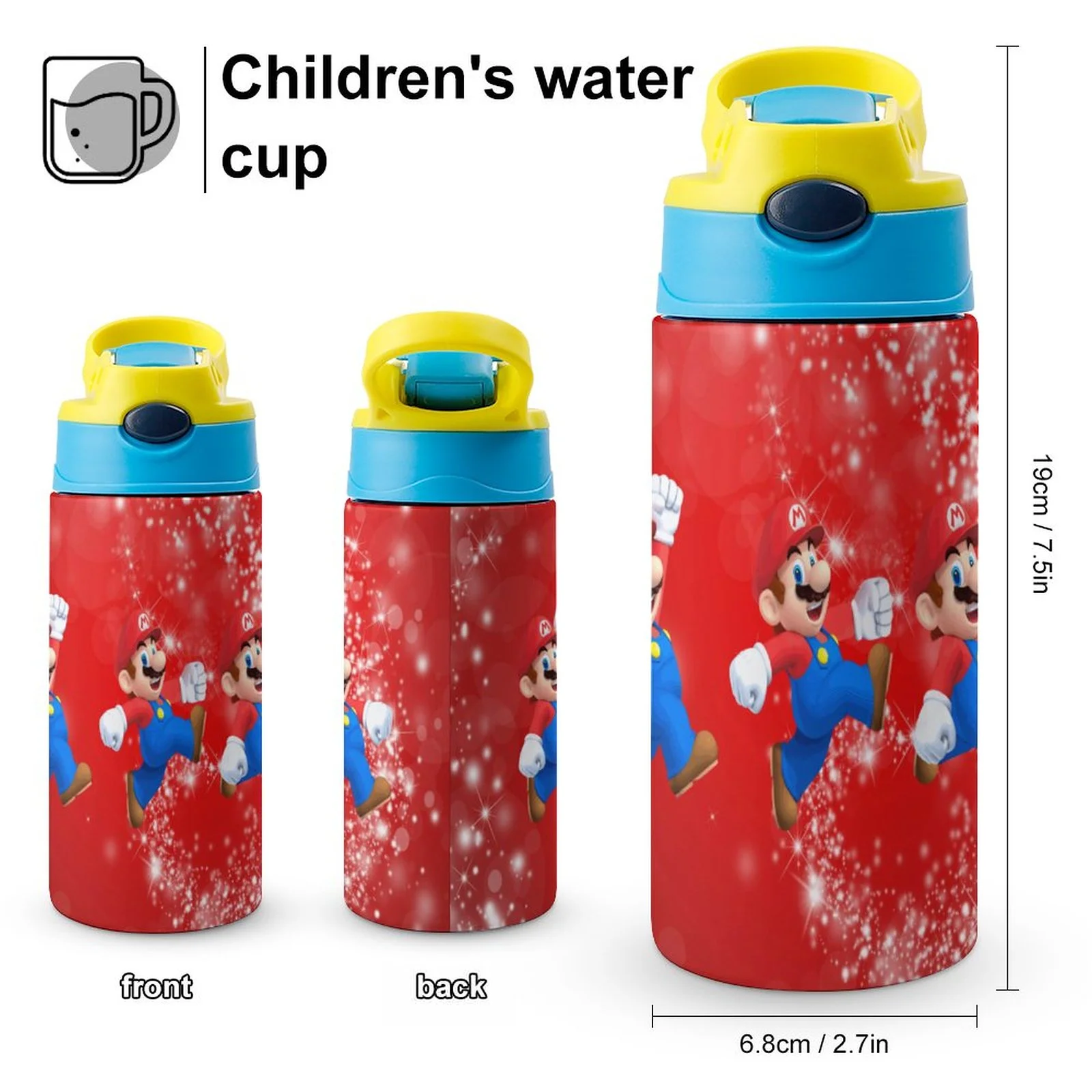 Run Super Mario Kid's Insulated Water Bottle With Straw Vacuum Stainless Steel Cup Leak-Proof Children Toddler Thermoses